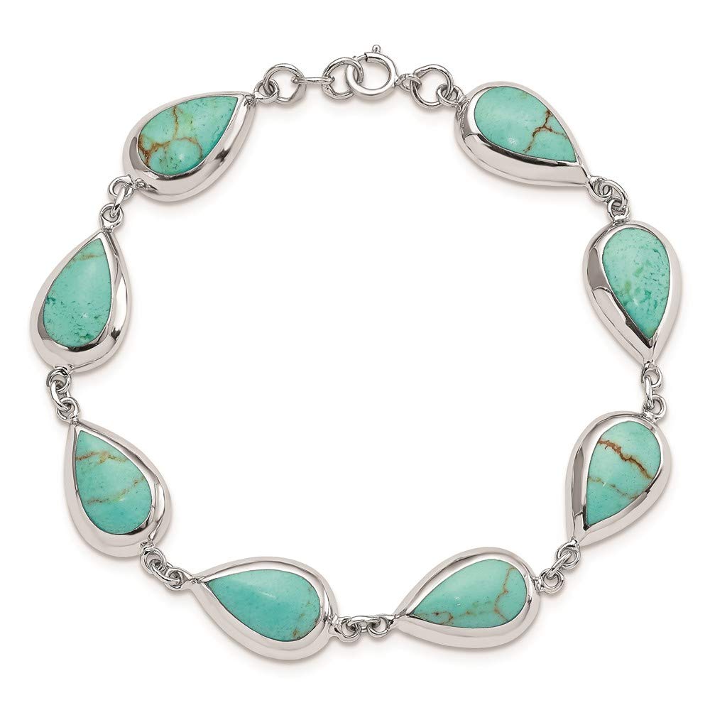 925 Sterling Silver Teardrop Synthetic Turquoise Bracelet for Women - Elegant Fine Jewelry Gift for Her (7.75