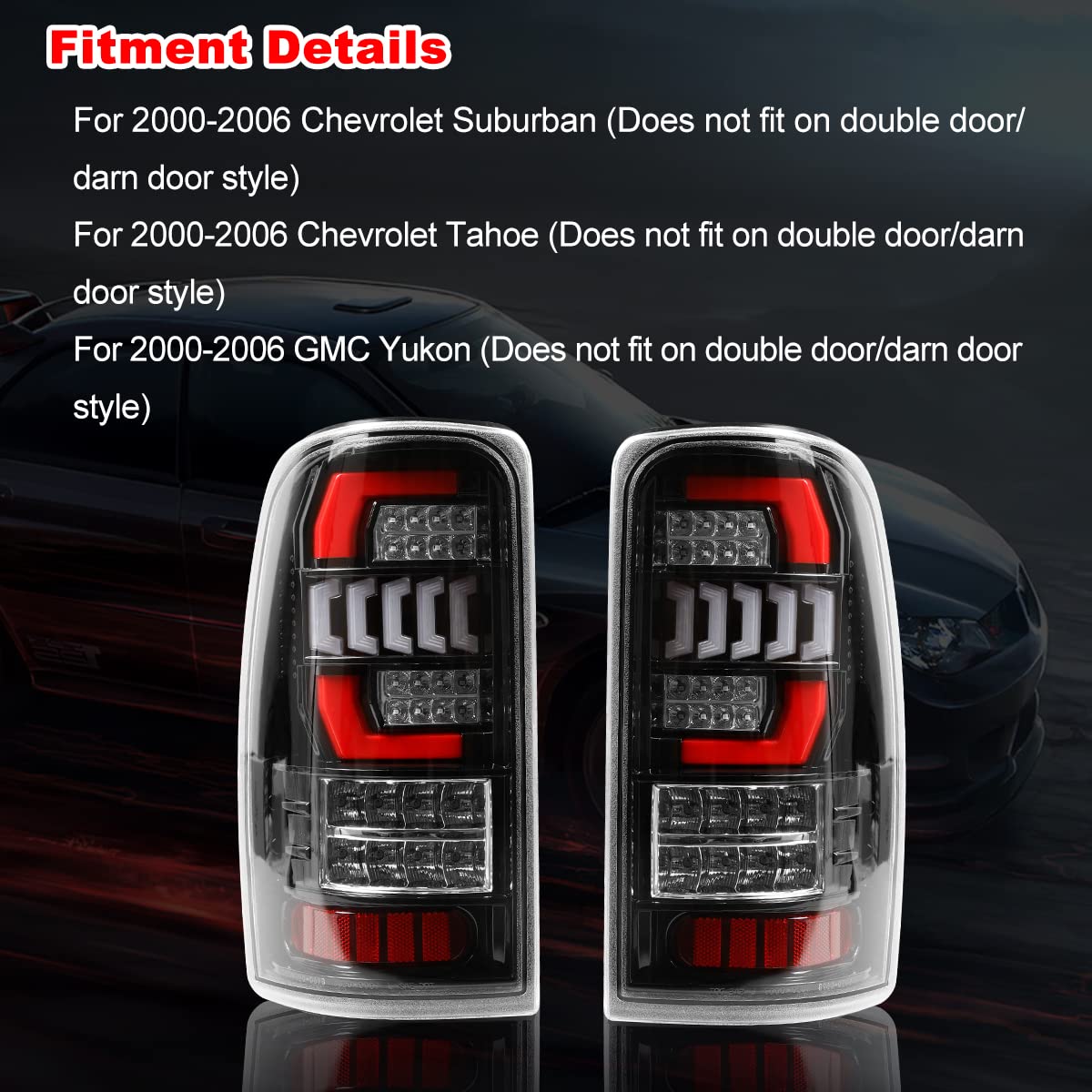 Winjet Full LED Taillights Assembly for 2000-2006 Chevy Suburban 1500/2500 & Tahoe | GMC Yukon Denali | LED DRL, Brake, Reverse & Turn Signals | Clear Lens Replacement Tail Lamp | Perfect for Night Driving & Off-Road Adventures