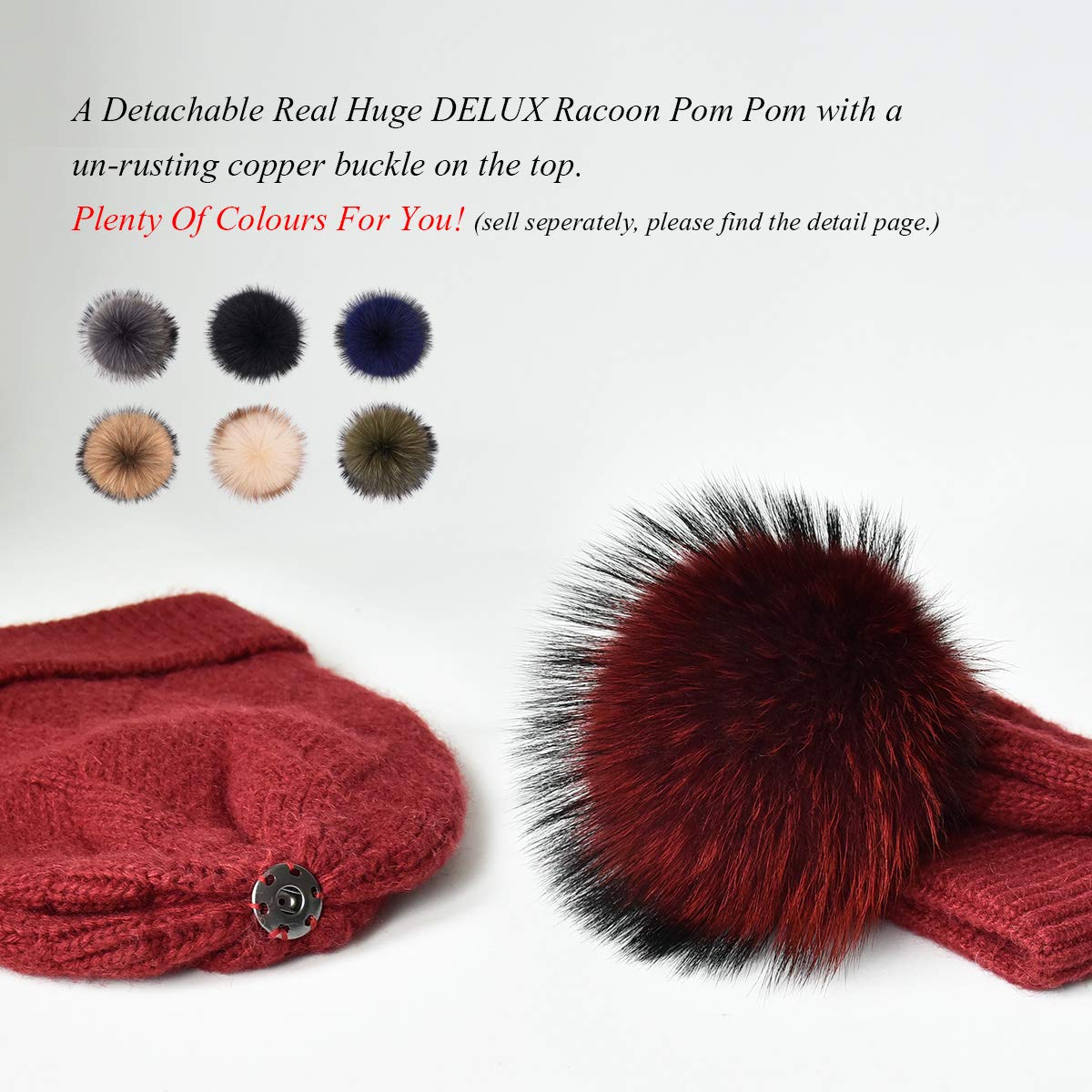 Women's Winter Knit Beanie Hat with Fur Pom Pom - Soft Wool Ski Cap for Warmth & Style - Perfect for Skiing, Snowboarding & Cold Weather Fashion