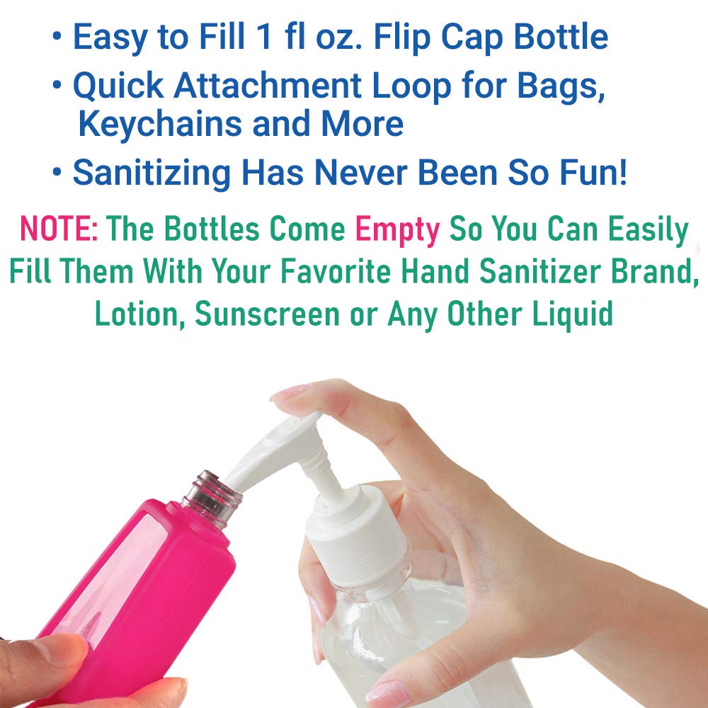 KINIA 8-Pack Unicorn Hand Sanitizer Bottles with Lanyards - Refillable for Kids Travel
