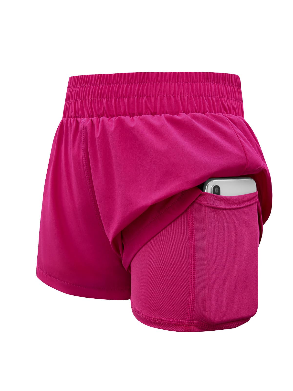 Haloumoning High Waist Athletic Shorts for Girls - 2-in-1 Running Shorts with Side Pockets - Stretchy Comfort for Ages 5-14 - Perfect for Sports, Gym & Outdoor Activities
