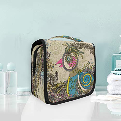 Foldable Hanging Toiletry Bag for Women - Daisy Peacock Phoenix Cosmetic & Makeup Travel Organizer - Perfect for Bathroom, Gym, and Travel Accessories Storage