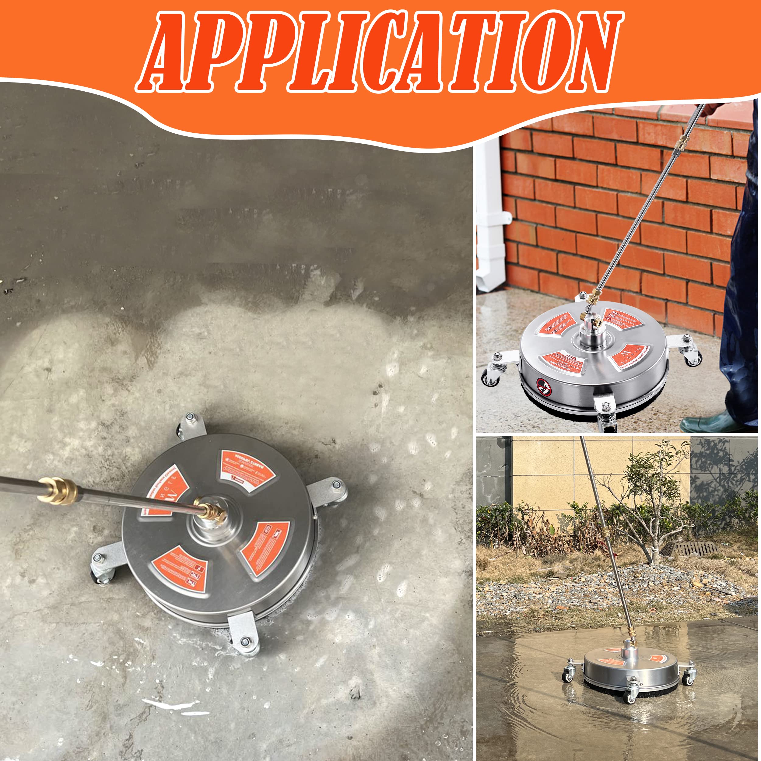 M MINGLE 14'' Pressure Washer Surface Cleaner Attachment - Driveway Power Washer Accessory with 2 Extension Wands & 1/4