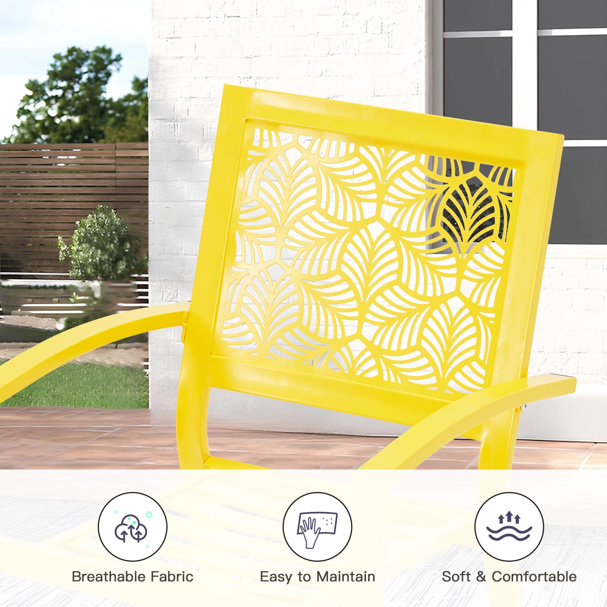 EROMMY 3-Piece Outdoor Bistro Set - Patio Dining Table & Chairs in Yellow, Metal Garden Furniture for Backyard, Balcony or Poolside Relaxation