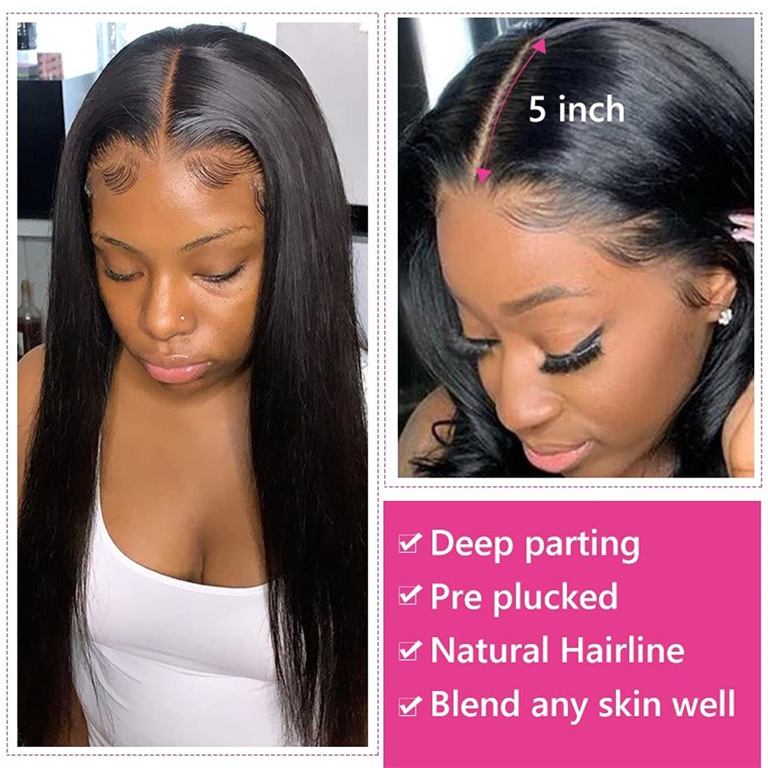 Beauty Forever 3 Bundles Straight Human Hair with 5x5 HD Lace Closure - Natural Color Brazilian Virgin Hair Extensions for Sew-In Weave & Styling