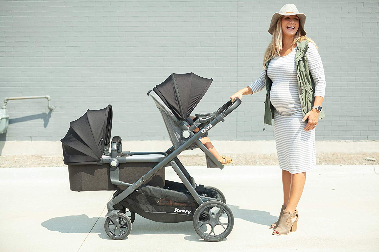 Joovy Qool Stroller - Adjustable Single, Double & Triple Stroller for Toddlers | Lightweight & Customizable Baby Stroller in Grey Melange | Perfect for City Walks, Shopping & Family Outings