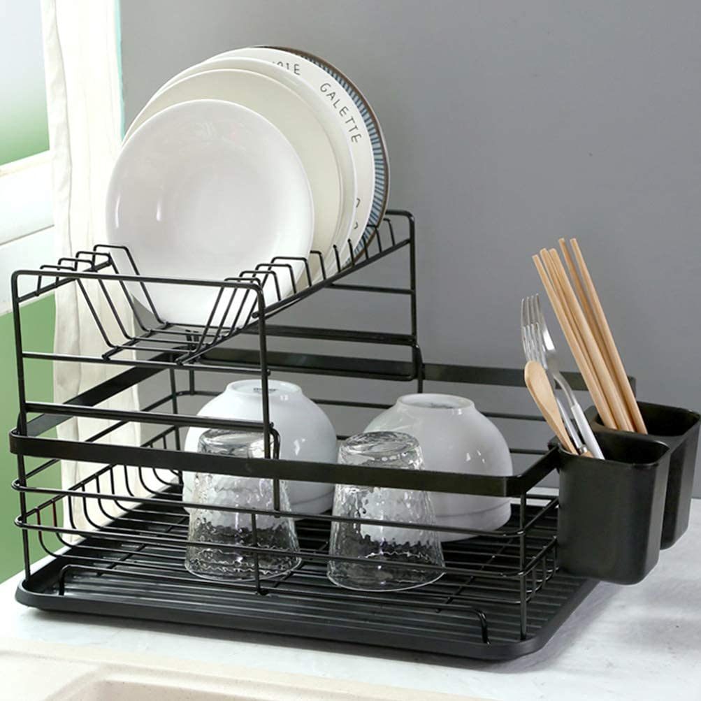 2-Tier Drip Rack & Cutlery Organizer - Drying Tray for Plates, Glasses & Crockery - Space Saving Kitchen Caddy for Dish Drying & Utensil Storage (Perfect for Small Kitchens & Dish Racks)