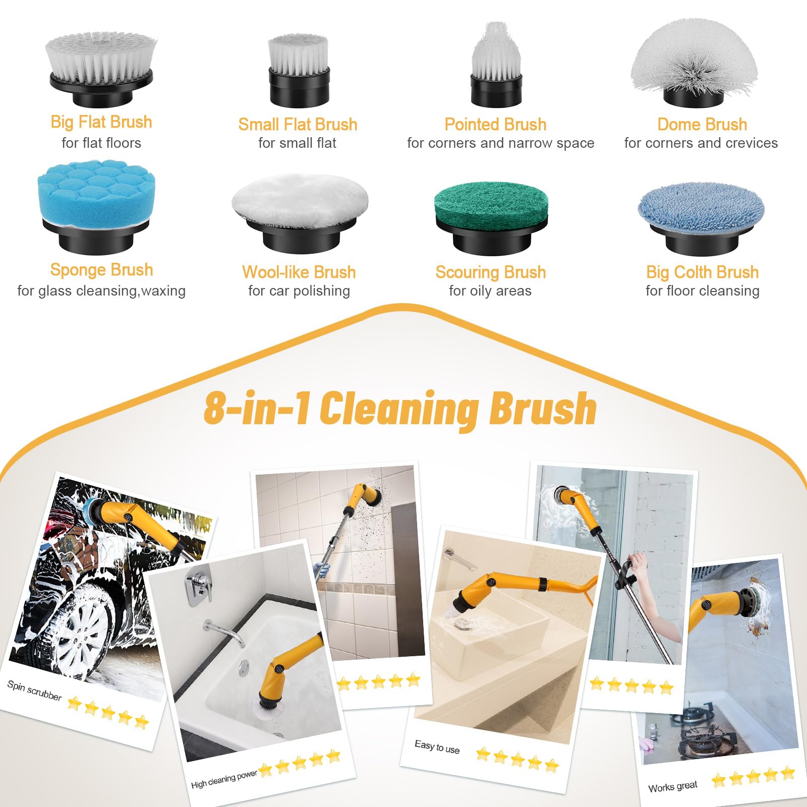 Qimedo Q2 Pro 1500 RPM Cordless Electric Spin Scrubber with 8 Brushes & LCD Display - Powerful Battery Powered Shower, Tile, Grout & Tub Cleaner - Effortless Cleaning for Bathroom, Kitchen & Floor Surfaces (Includes 2 Rechargeable Batteries)