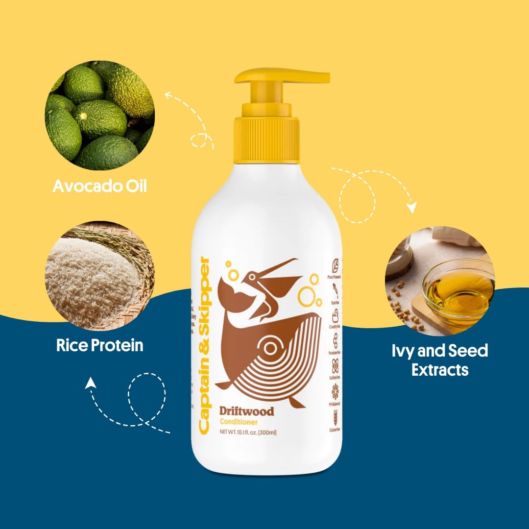 Captain & Skipper Kids Conditioner - Gentle Detangling & Moisturizing Hair Treatment for All Hair Types | Sulfate Free, Dye Free, Paraben Free, Non-toxic | Natural Driftwood Scent | Perfect for Daily Hair Care, Swim Days & Sensitive Scalps