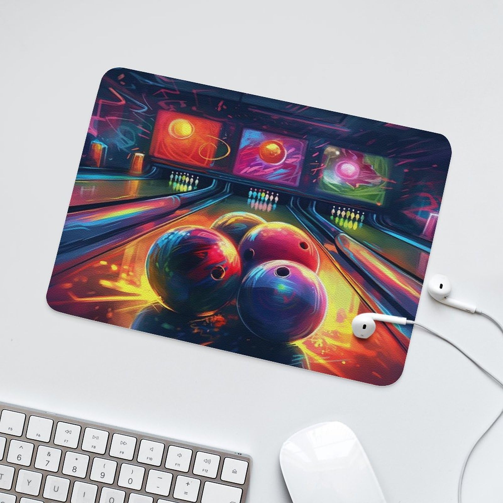 Personalized Leather Mouse Pad with Bowling Balls Design - Anti-Slip Gaming & Office Desk Mat for Computer, Laptop, Home & Work (Perfect Gift for Gamers & Professionals)