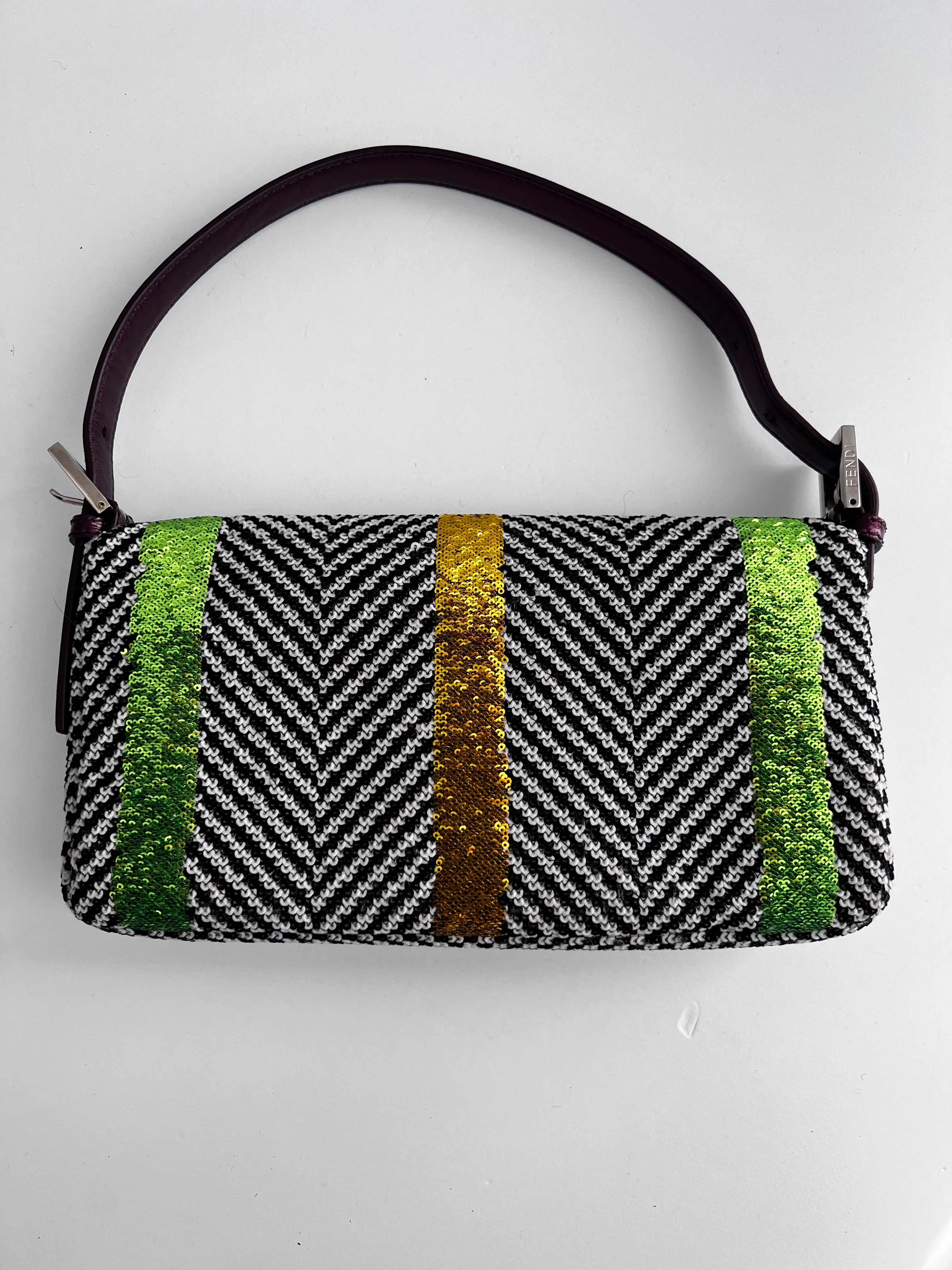 Fendi Colorful Sequin Tweed Baguette Bag - Stylish Shoulder Bag for Women, Perfect for Parties, Weddings & Evening Events