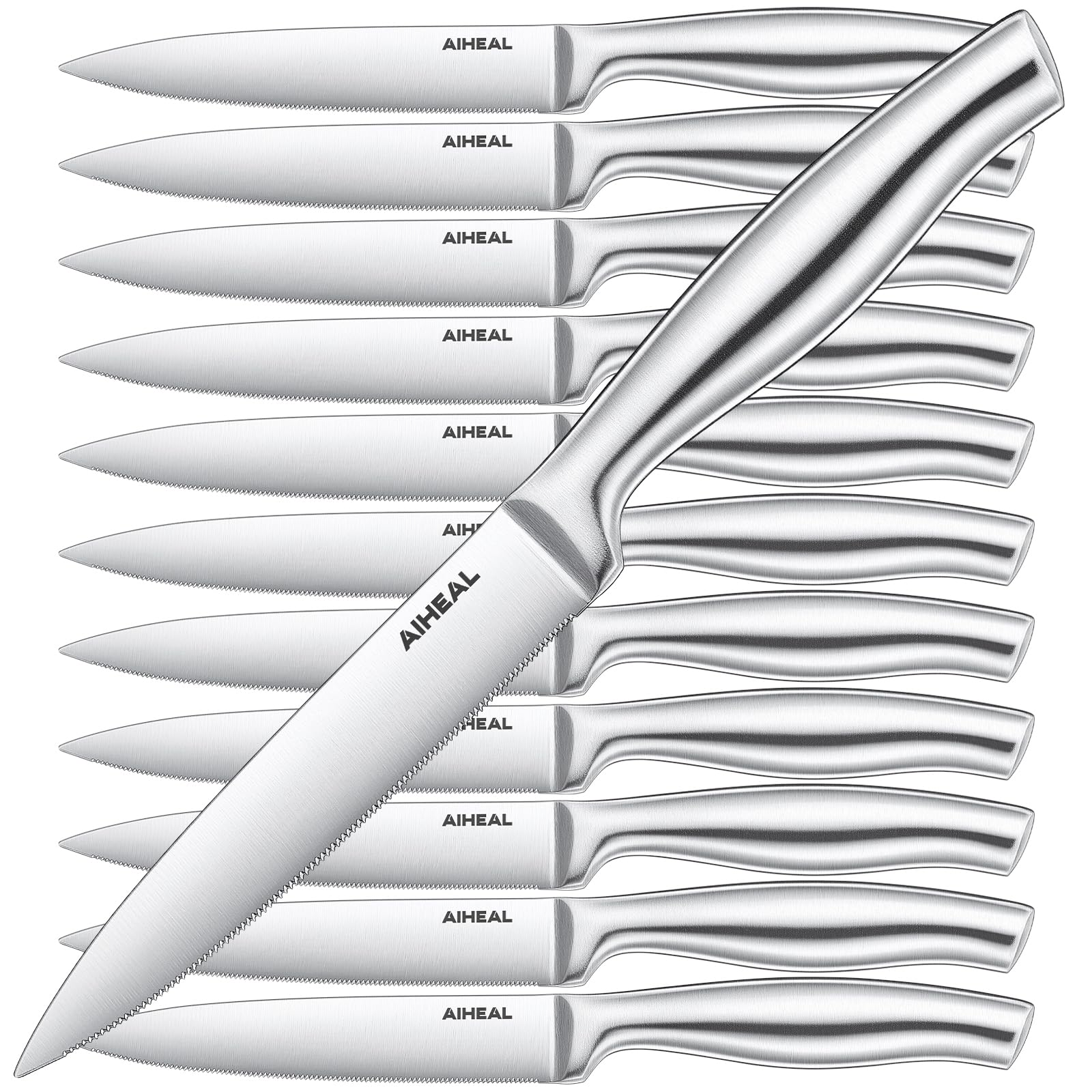 Premium 12-Piece Stainless Steel Steak Knife Set - 4.5 Inch Sharp Micro-Serrated Blades, Never Needs Sharpening - Perfect for Dinner Parties, BBQs, and Steakhouse-Style Dining at Home