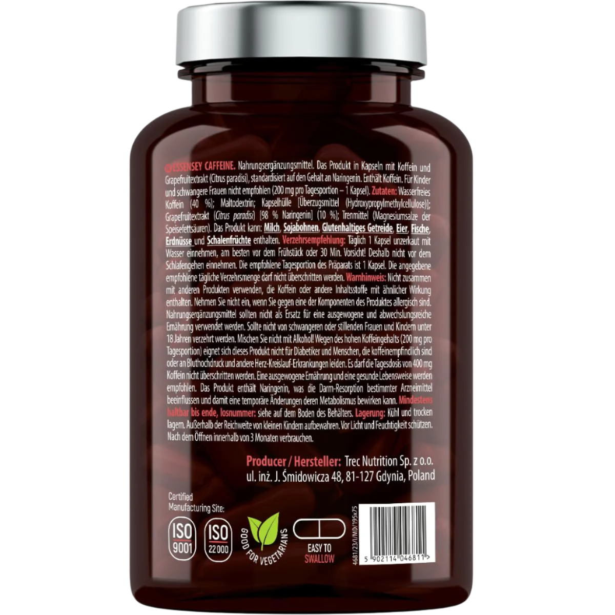 Essensey Caffeine 200mg with Naringenin | Fast Acting Energy Booster Supplement | 120 Capsules for Focus & Alertness | Perfect for Workouts, Studying & Long Work Shifts