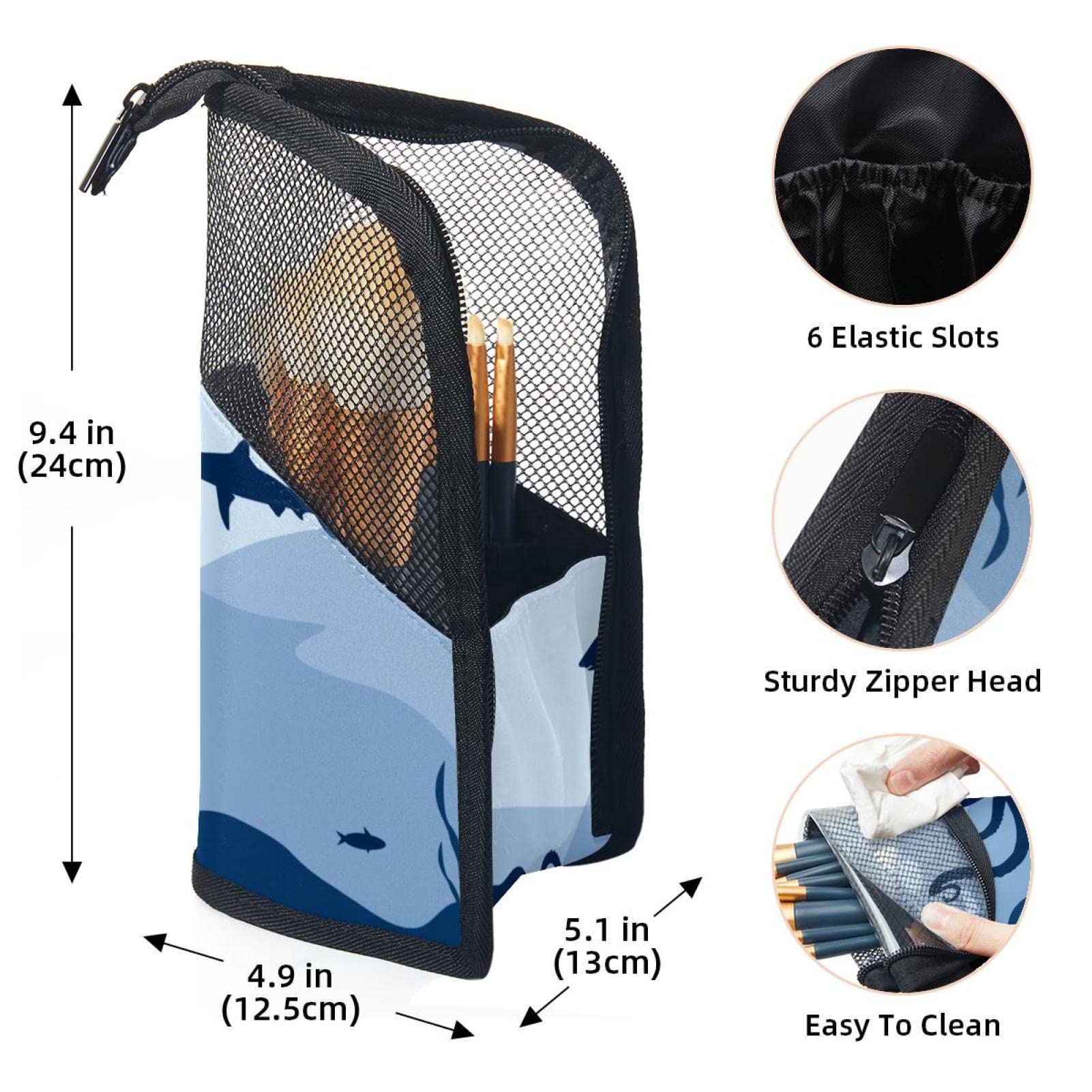 Premium Makeup Brush Organizer Bag with 12 Brushes - Devilfish & Shark Octopus Design - Portable Cosmetic Brush Holder Case for Travel & Home Storage