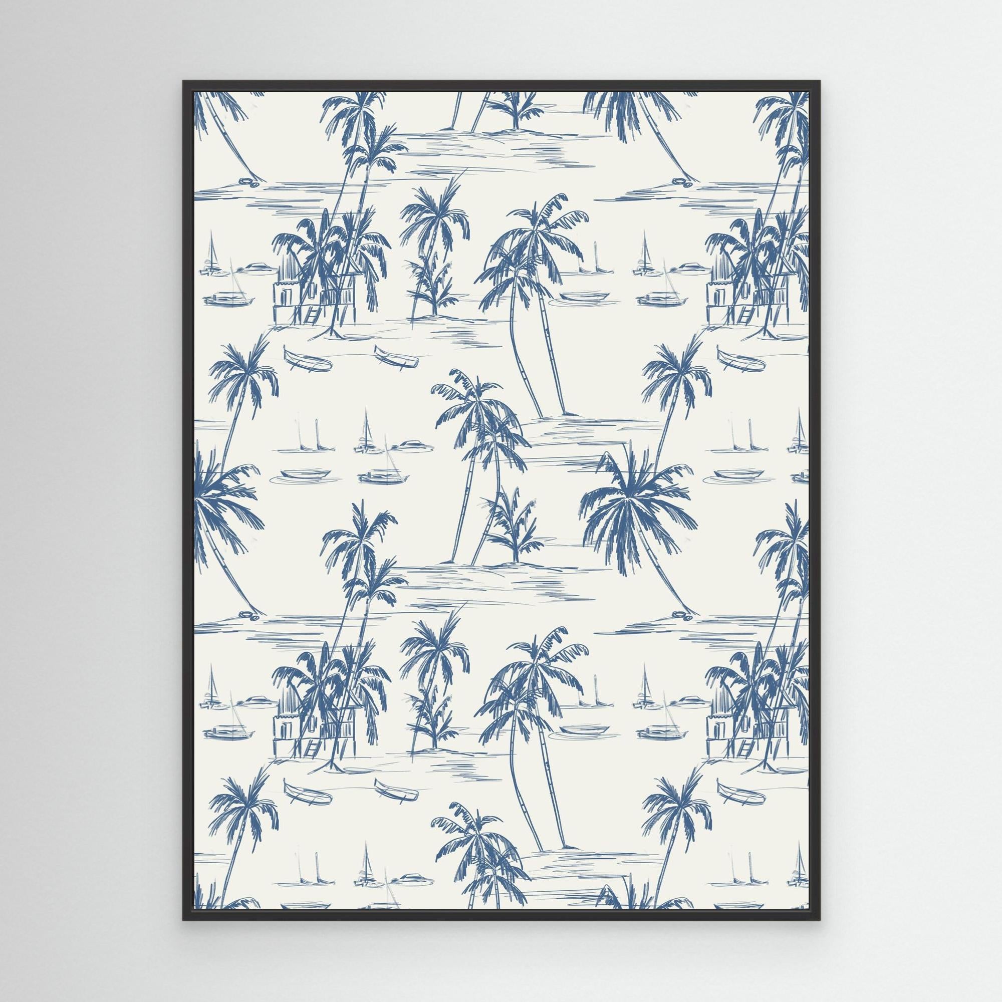 Blue Beach Pattern Canvas Print by Anis Illustration - Coastal Wall Art for Living Room, Bedroom & Office Decor