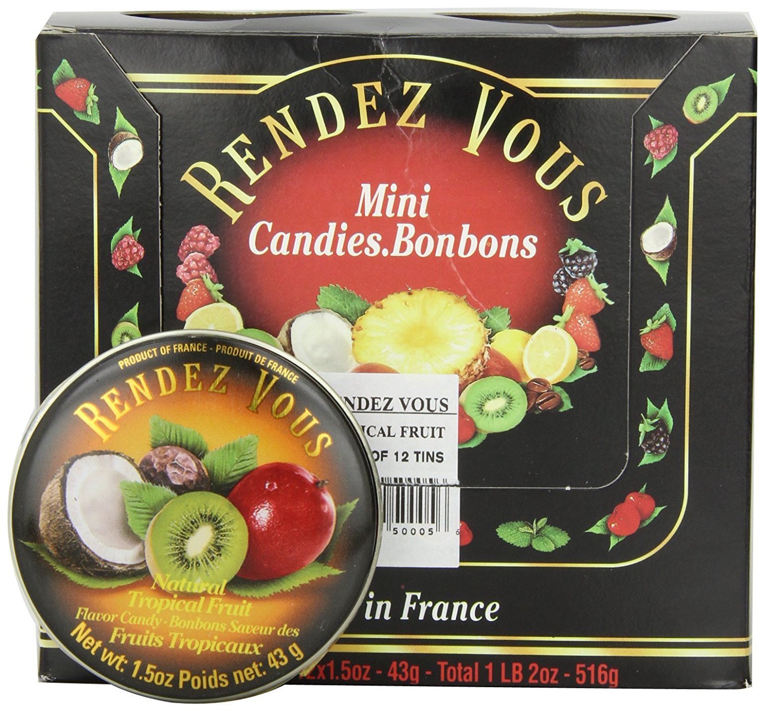 Rendez Vous French Mini Candies - Tropical Fruit Flavor, 1.5oz (12 Pack) | Perfect for Party Favors, Office Snacks & Gift Baskets