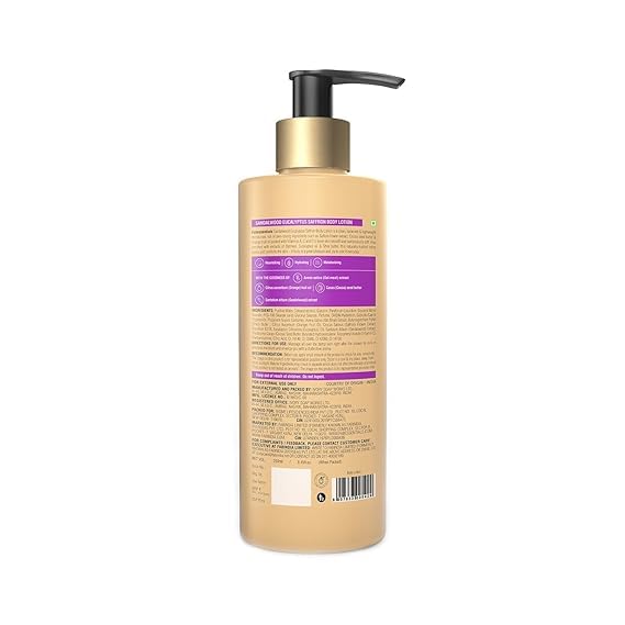 Organic Sandalwood Eucalyptus Saffron Body Lotion with Cocoa Seed Butter - 250ml | Paraben-Free, Non-Sticky Moisturizer for Dry Skin | Unisex Hydrating Body Cream for Women & Men | Perfect for Daily Use, After Shower & Massage Therapy