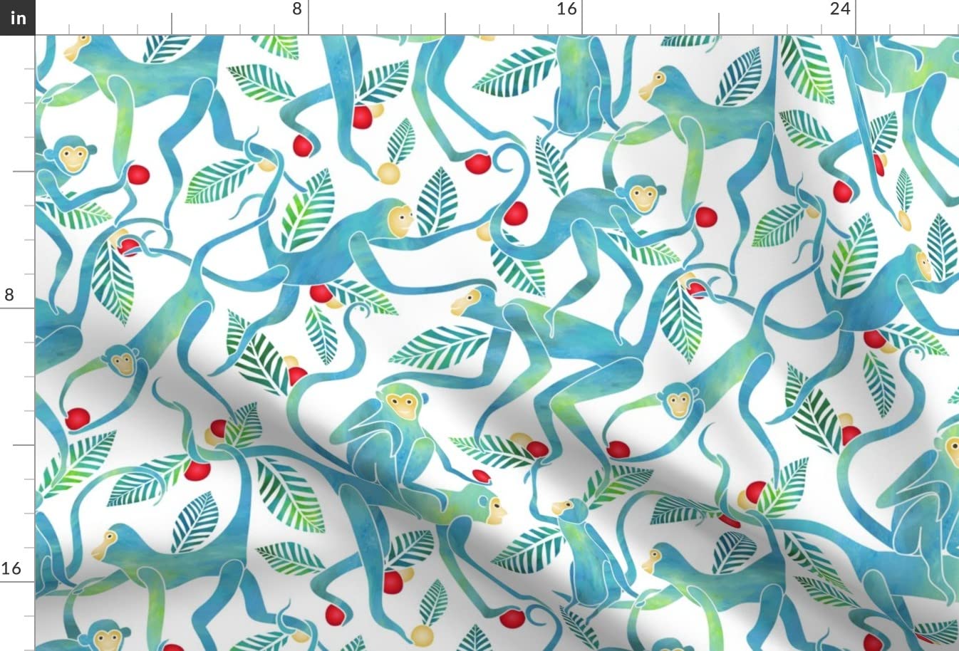 Year of the Monkey Jungle Watercolor Leaves & Fruit Chinese Zodiac Printed Velvet Fabric - Fat Quarter for Upholstery, Home Decor & Apparel - Perfect for DIY Projects, Quilting & Fashion Design