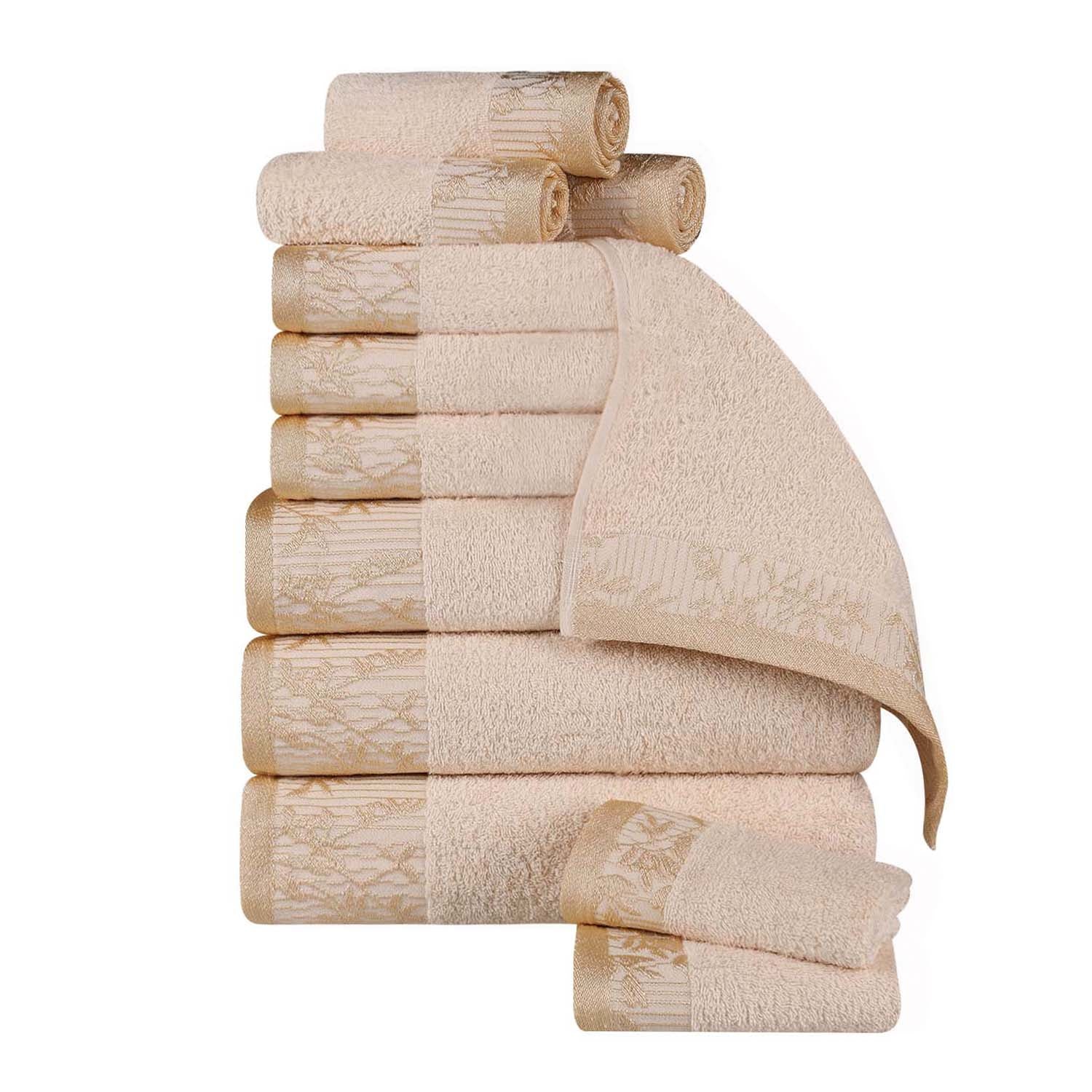 12-Piece Wisteria Cotton Floral Embroidered Jacquard Bath Towel Set | Luxury Soft Absorbent Towels for Spa, Bathroom & Guest Use