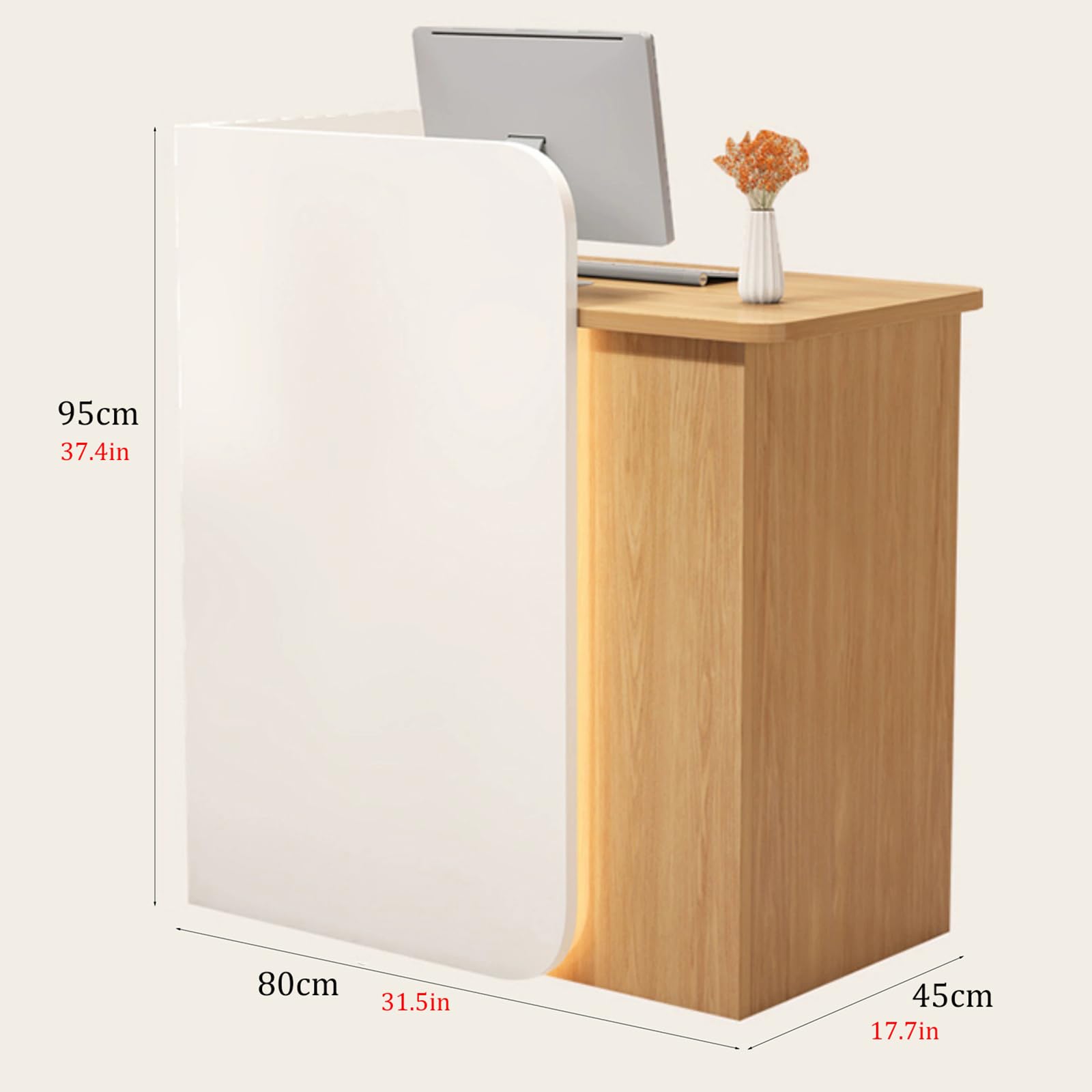 Modern Reception Desk with Lockable Drawer & Storage - Wooden Front Office Counter for Spa, Salon & Retail - Khaki & Wood Finish Cashier Cabinet for Checkout & Customer Service Areas