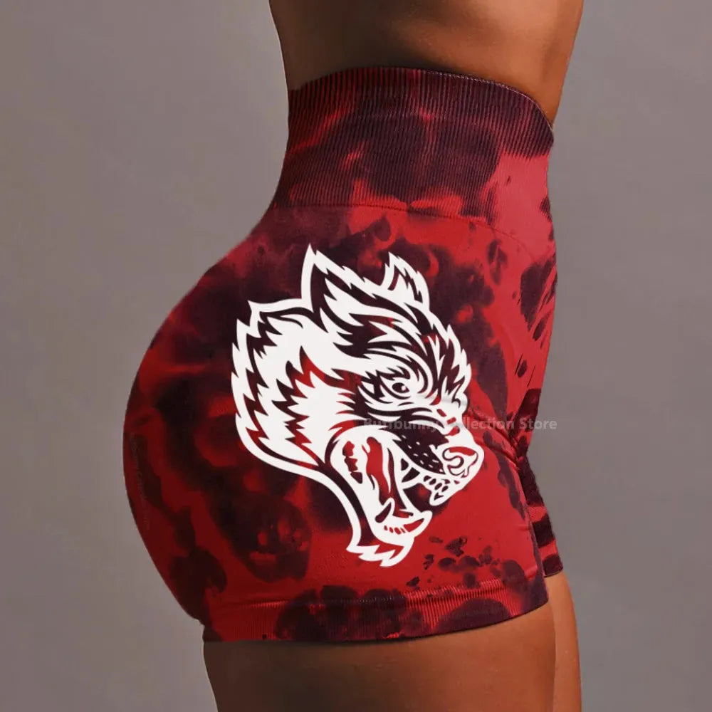 She Darc Wolf Tie Dye Scrunch Shorts for Women - Seamless Yoga Shorts, Breathable Workout Shorts with High Waist for Running, Gym & Summer Activities
