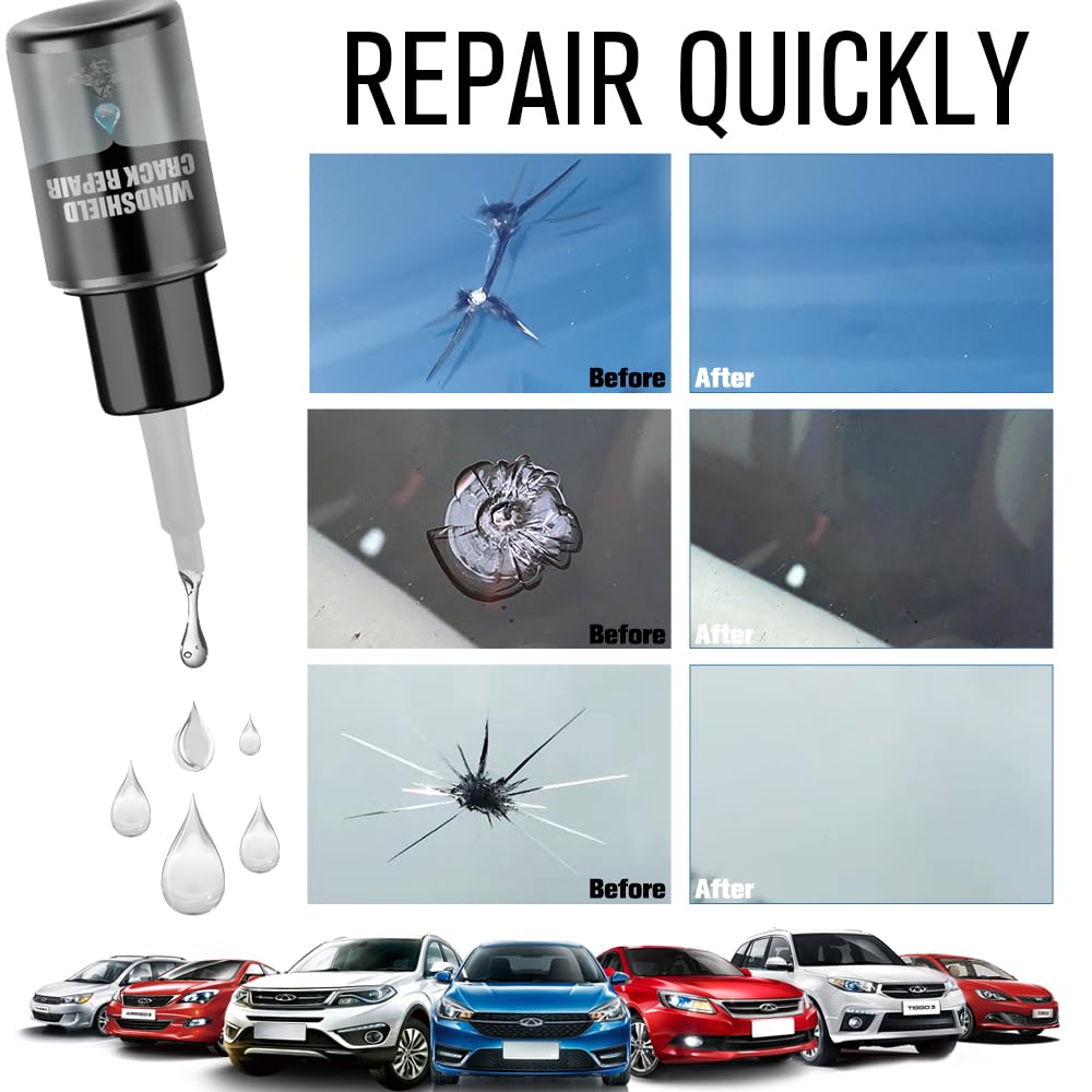 Windshield Crack Repair Kit - 4 Set Car Window Repair Fluid for Chips & Star Shaped Cracks | Automotive Windscreen Glass Repair Tool | DIY Fix for Road Trip & Daily Driving Safety