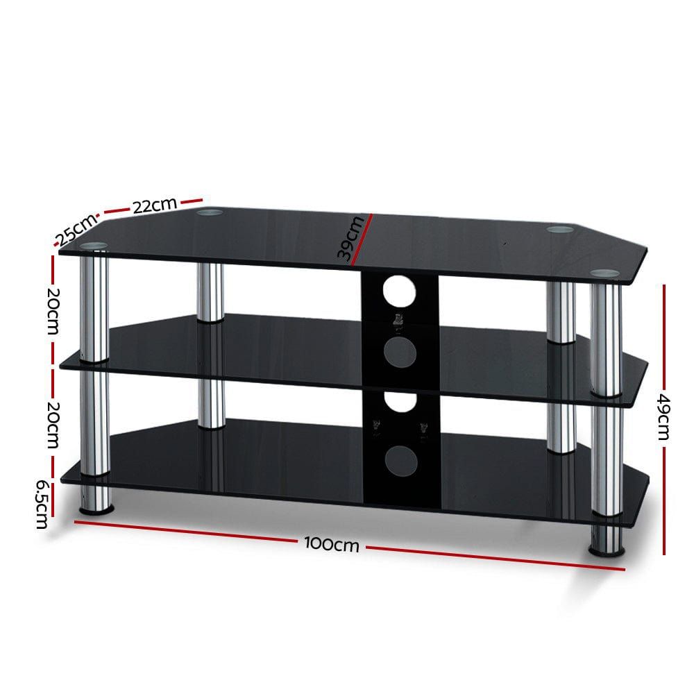 Modern TV Stand Entertainment Center - 3-Tier Tempered Glass Media Cabinet for Living Room, Bedroom & Home Theater Setup