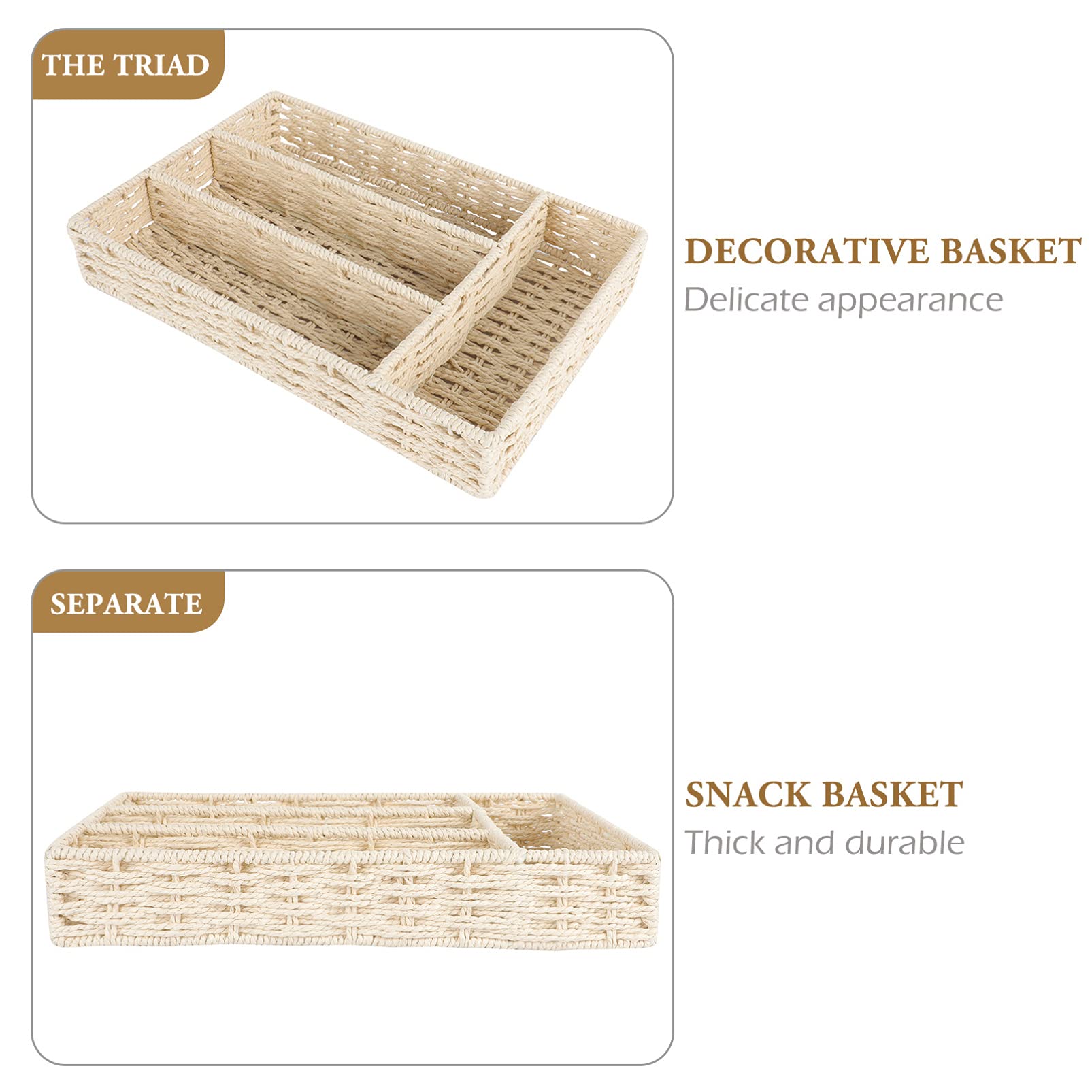 DOITOOL Natural Wicker Kitchen Utensil Drawer Organizer with Dividers, Rattan Flatware Basket for Cutlery Storage, Perfect for Kitchen Drawers and Dining Table Serving