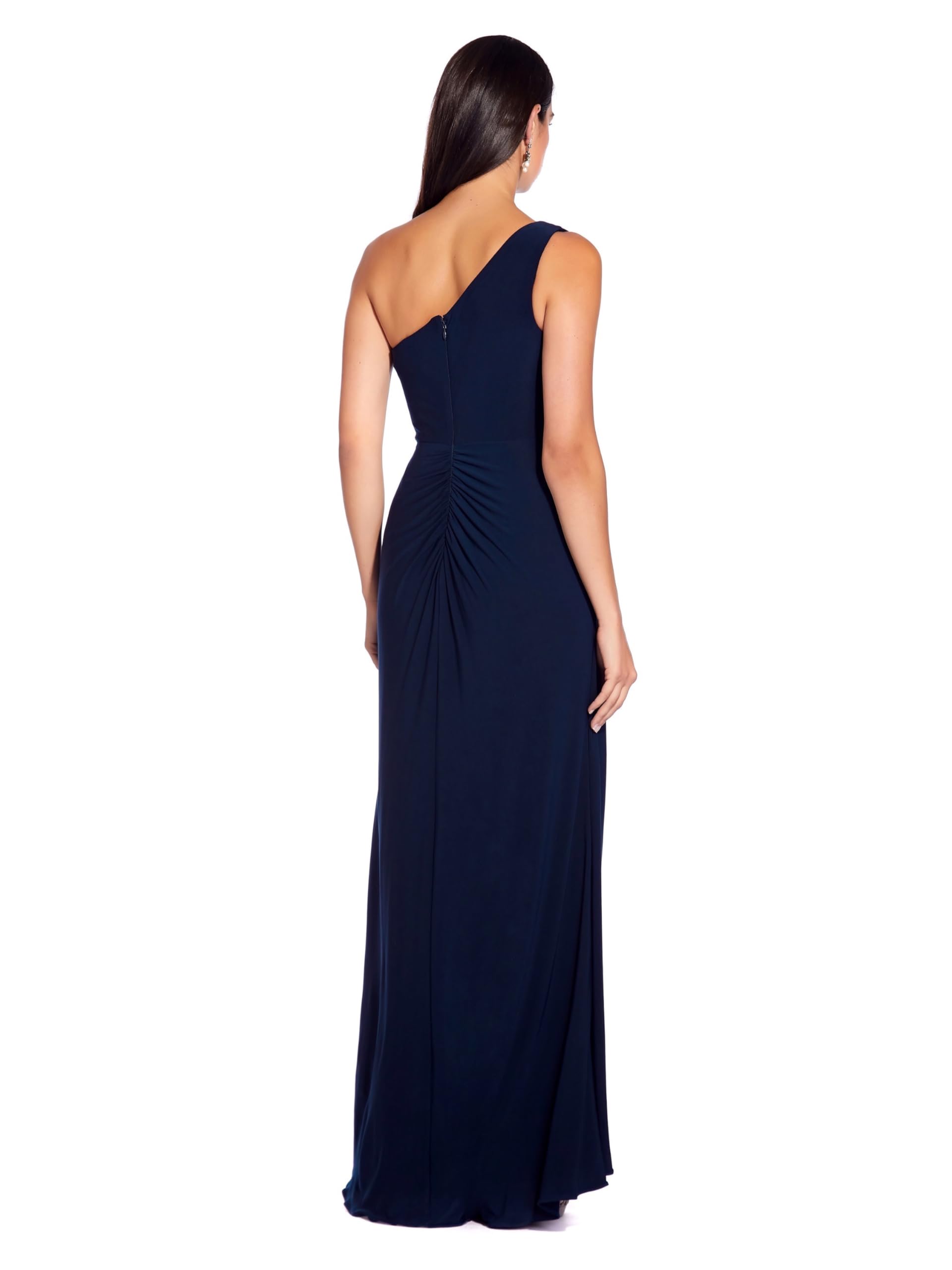 Adrianna Papell Women's One Shoulder Jersey Dress in Midnight Blue - Elegant Evening Gown for Cocktail Parties, Weddings & Special Occasions
