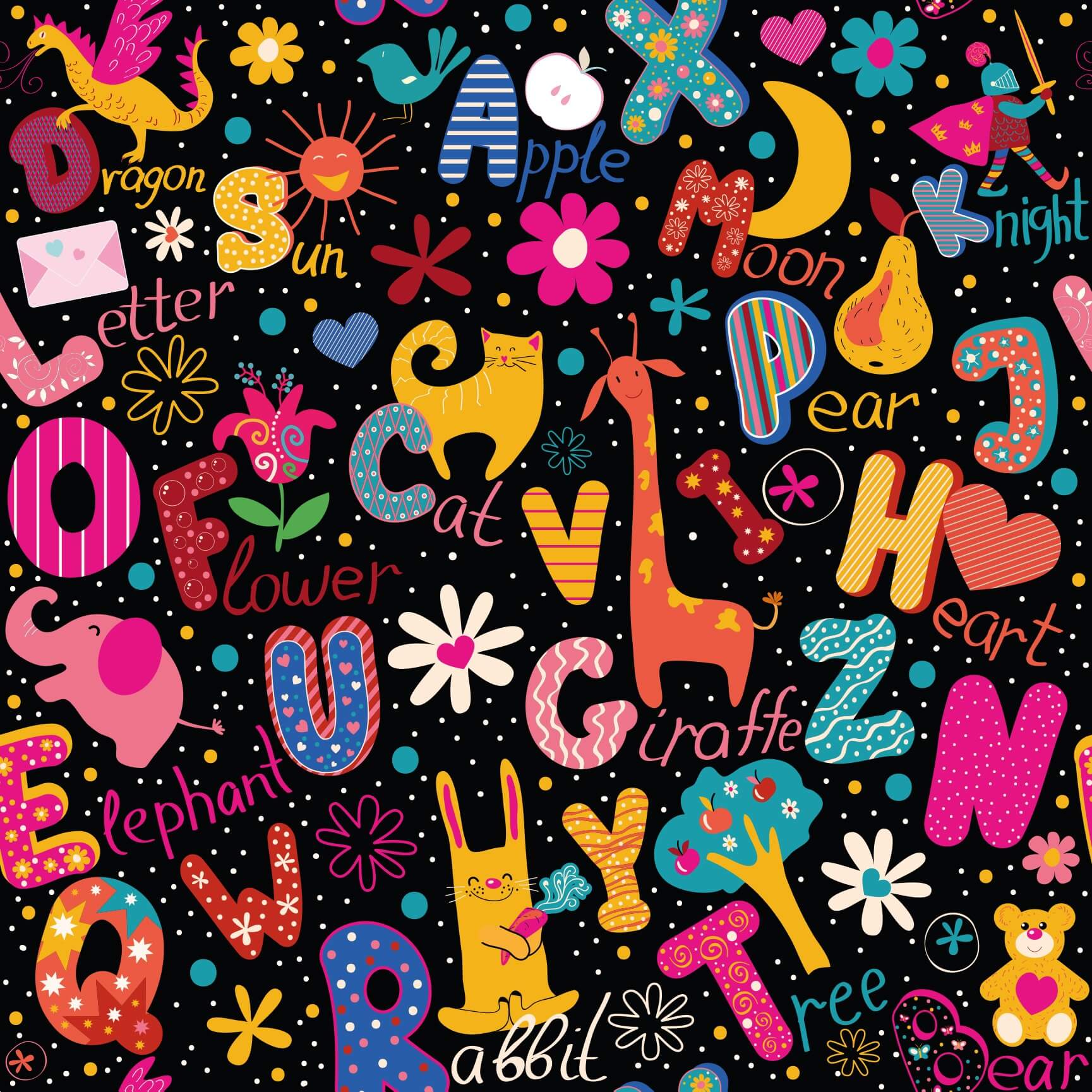 Neon Fantasy Kids Removable Peel & Stick Wallpaper - 1627 - Perfect for Nursery, Bedroom, and Playroom Decor