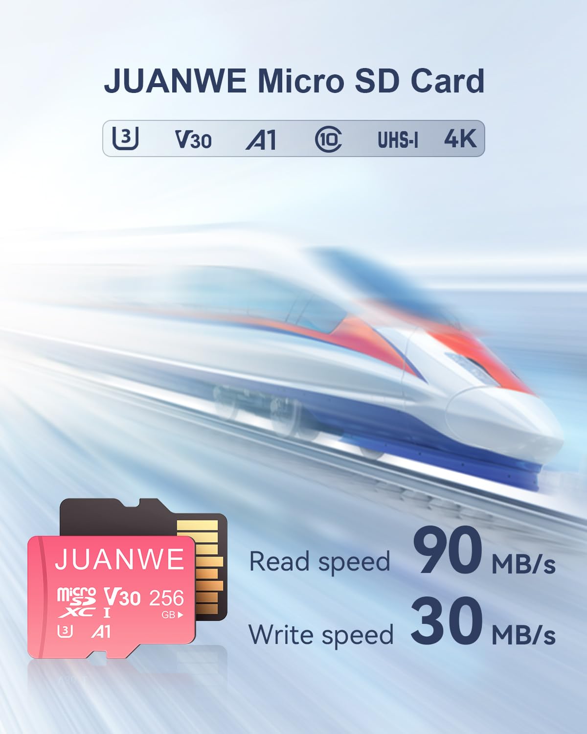 JUANWE 256GB Micro SDXC Card UHS-I U3 V30 A1 - High Speed 4K Memory Card with Adapter for Nintendo Switch, Smartphones, Drones & Action Cameras - Pink