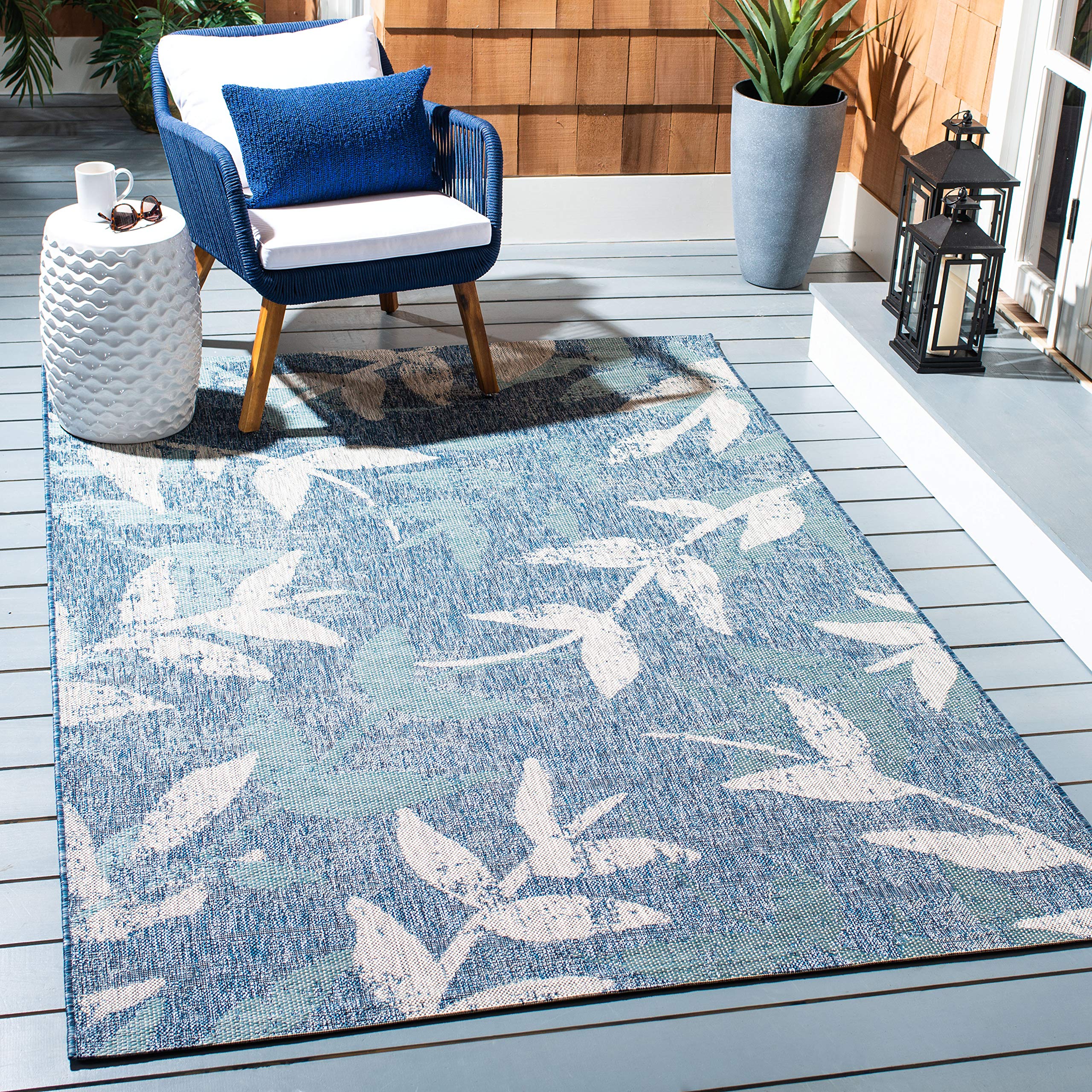 SAFAVIEH Courtyard Collection 8' x 10' Navy Blue Indoor Outdoor Waterproof Rug - Easy Clean, Stain Resistant for Patio, Backyard, Mudroom, Deck & Poolside (CY8841)