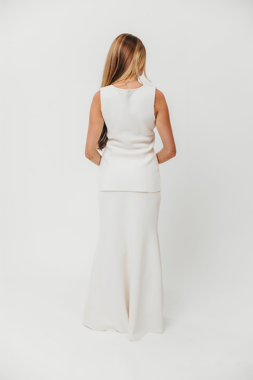Premium Lauri Sleeveless Button Down Blouse & Maxi Skirt Set - Off White Women's Summer Outfit for Beach, Vacation & Casual Wear