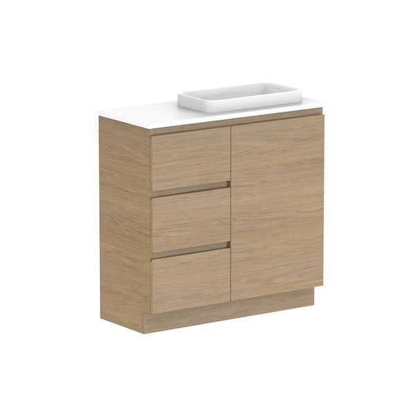 ADP Glacier Pro Ensuite Door and Drawer Trio Vanity with Solid Surface Top - Modern Bathroom Vanity Set with Storage for Home & Hotel Use