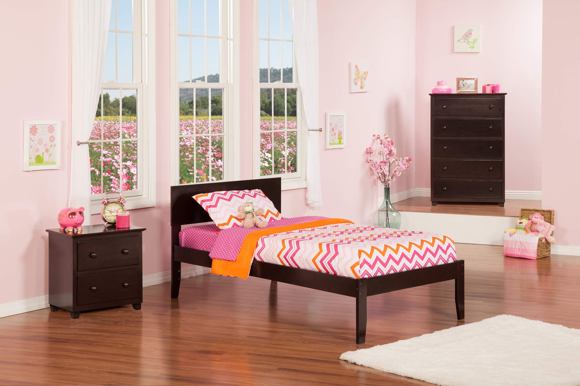 Atlantic Furniture Orlando Open Foot Bed Frame in Espresso Finish - Modern Platform Bed for Bedroom, Guest Room, or Dorm