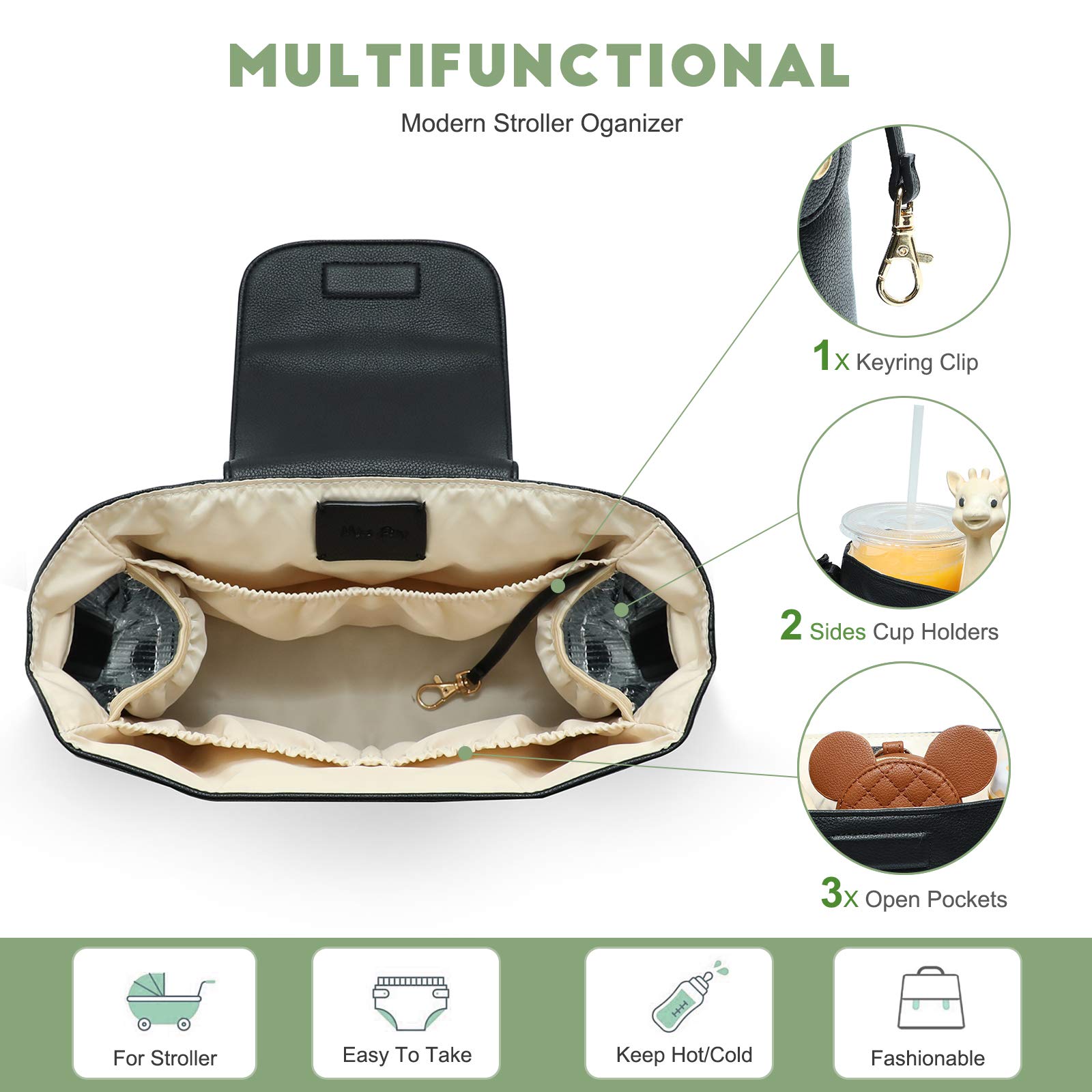 Miss Fong Genuine Leather Mini Diaper Bag Backpack - Stylish Small Crossbody Purse with Stroller Organizer Pockets | Perfect for Moms, Baby Essentials & On-the-Go Parenting