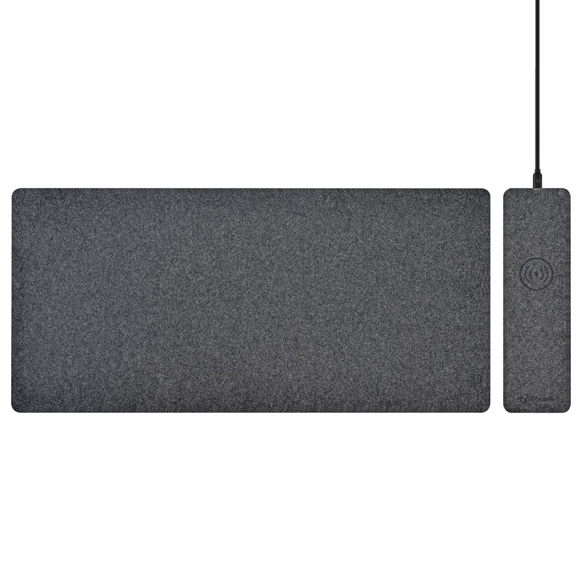 Bonelk Large Desk Mat with Qi Wireless Charging - Split Design in Grey | Perfect for Office, Gaming & Home Workspace Setup