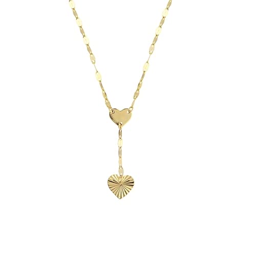 14K Yellow Gold Heart Pendant Necklace - Adjustable 15