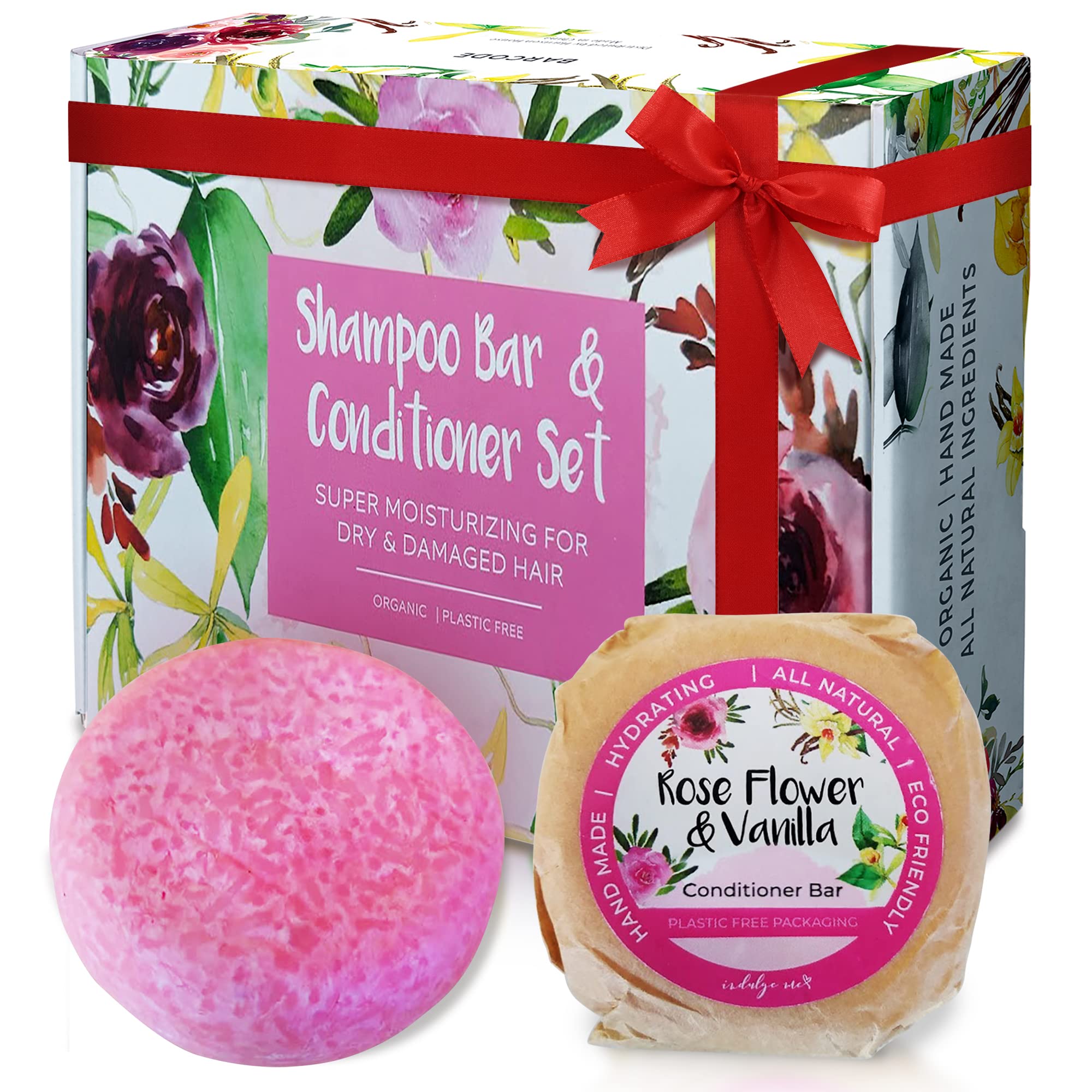 Eco-Friendly Solid Shampoo and Conditioner Bar Set - Natural Hair Care for Dry & Damaged Hair with Rose Vanilla Scent, Enriched with Jojoba & Argan Oils - Zero Waste, 3-in-1 Hydrating Formula (2 Bars) - Perfect for Travel, Camping & Sustainable Home Use