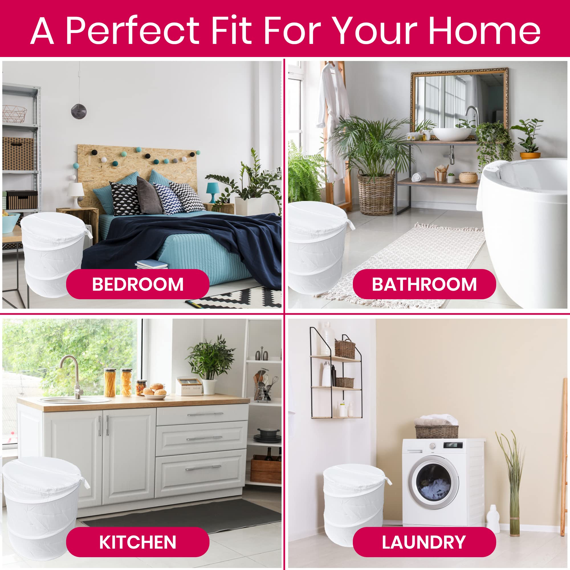 White Polyester Pop Up Laundry Basket - 19.3