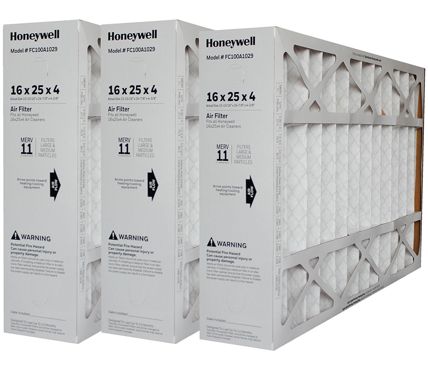Honeywell FC100A1029 Genuine MERV 11 Air Filter 16x25x4 (Actual Size 15 15/16