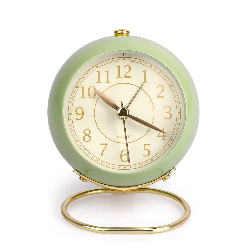 HNWTENG Small Silent Alarm Clock with Backlight - Battery Operated Astronaut Desk Clock with HD Glass - Perfect for Bedroom, Living Room, Office & Nightstand Décor - Green