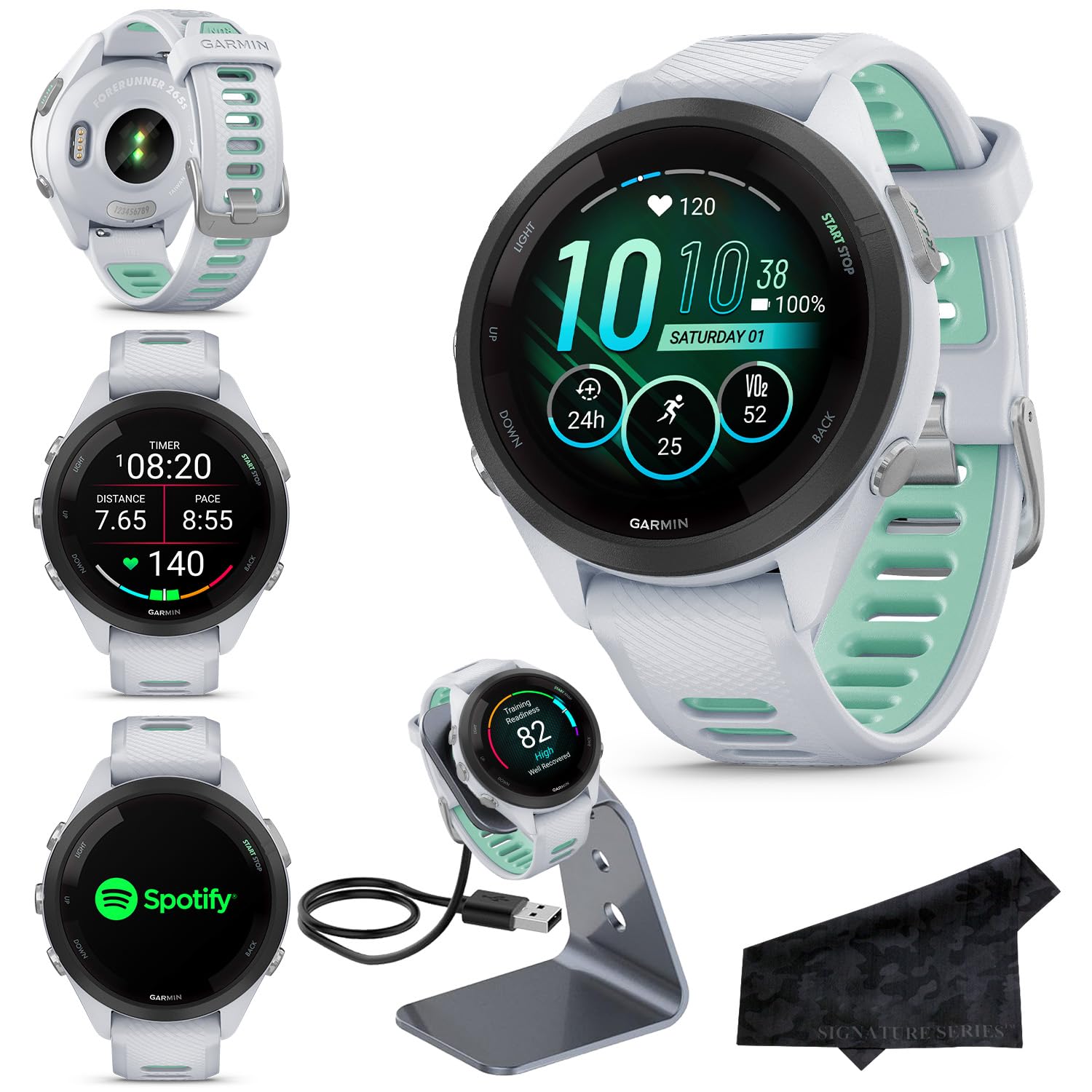 Garmin Forerunner 265S Advanced Multisport GPS Smartwatch with Touchscreen, Heart Rate Monitor & 15-Day Battery - Whitestone (Includes Signature Charging Bundle) | Perfect for Running, Cycling, Swimming & Daily Fitness Tracking