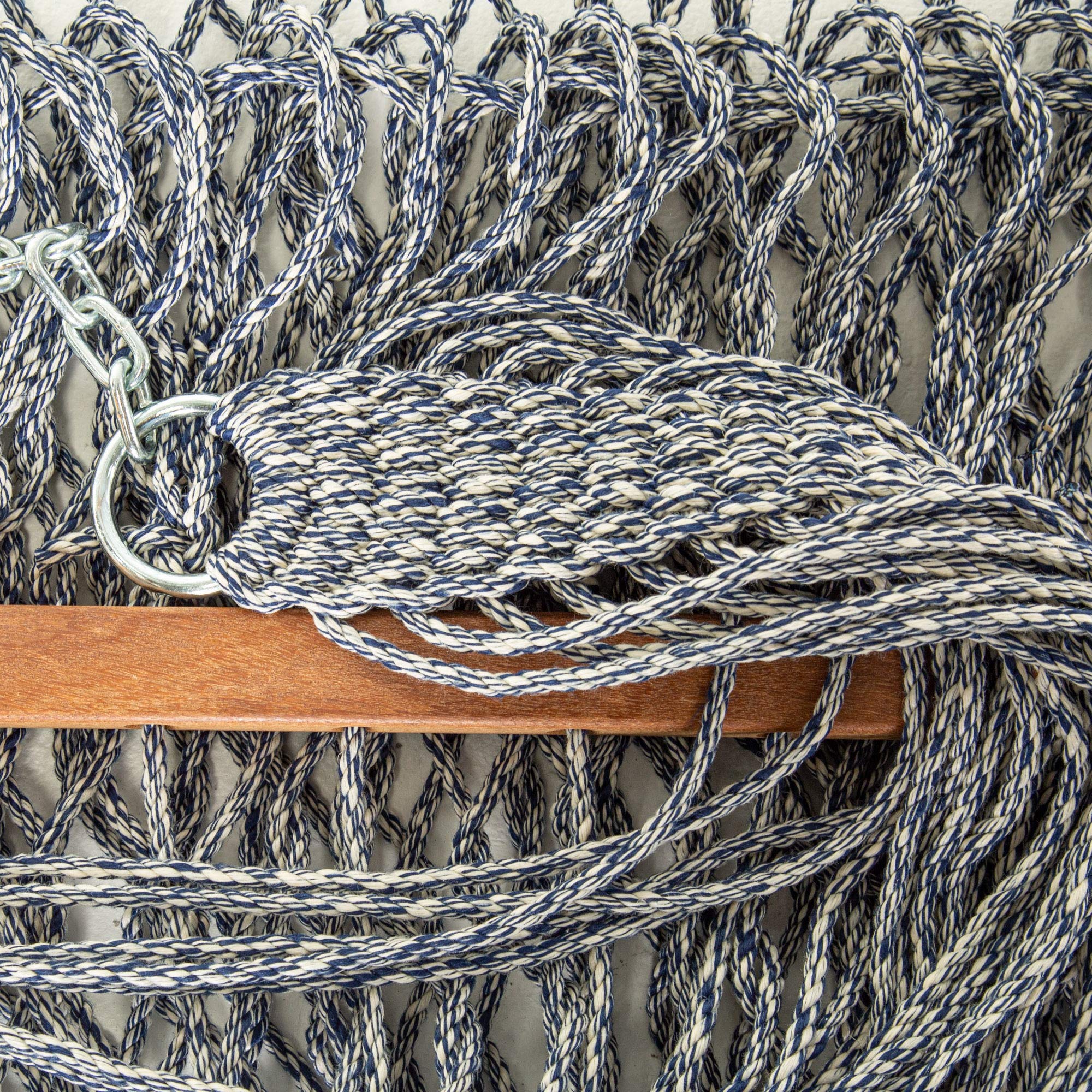 Premium Handwoven Hatteras Hammock - Large Navy Oatmeal Heirloom Tweed Duracord Rope Hammock with Free Extension Chains & Tree Hooks | 450 LB Weight Capacity, 13 ft x 55 in | USA Made Outdoor Hammock for Backyard, Patio, Camping & Beach Relaxation