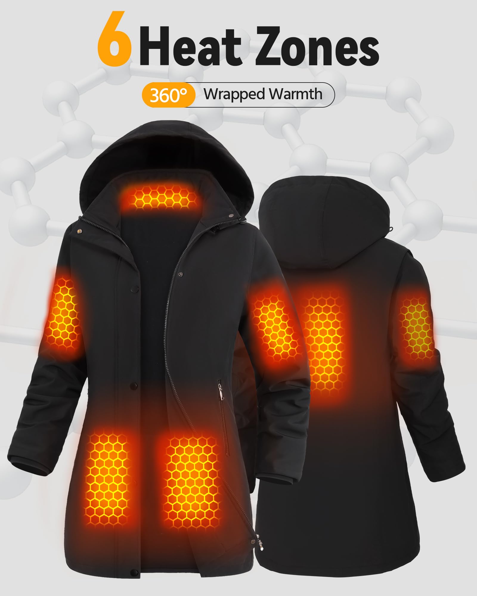 Graphene Heated Jacket for Women - 12V Fast Charging, 18400mAh Large Battery - Winter Warmth for Outdoor Activities, Skiing, Hiking & Camping
