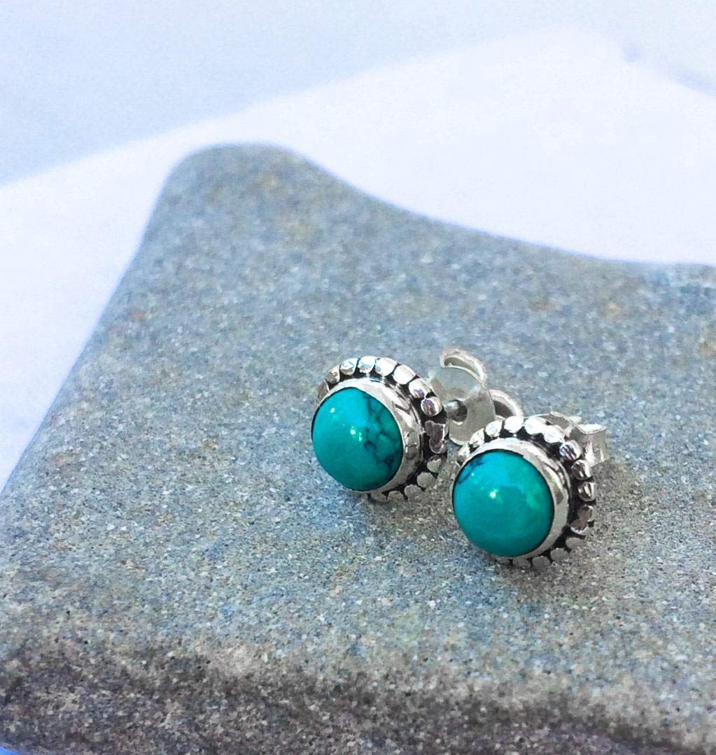 Turquoise Stud Earrings for Women - Round Genuine Stone Jewelry Set, Perfect Mother's Day Gift for Her | Elegant Everyday Wear & Special Occasion Accessories