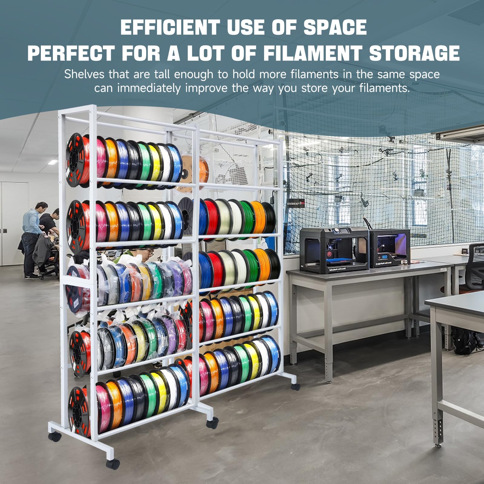 Heavy Duty 6-Tier Metal 3D Printer Filament Storage Rack with Wheels - PLA/ABS/TPU/Nylon Filament Spool Holder Organizer for Home & Office Use (Black)