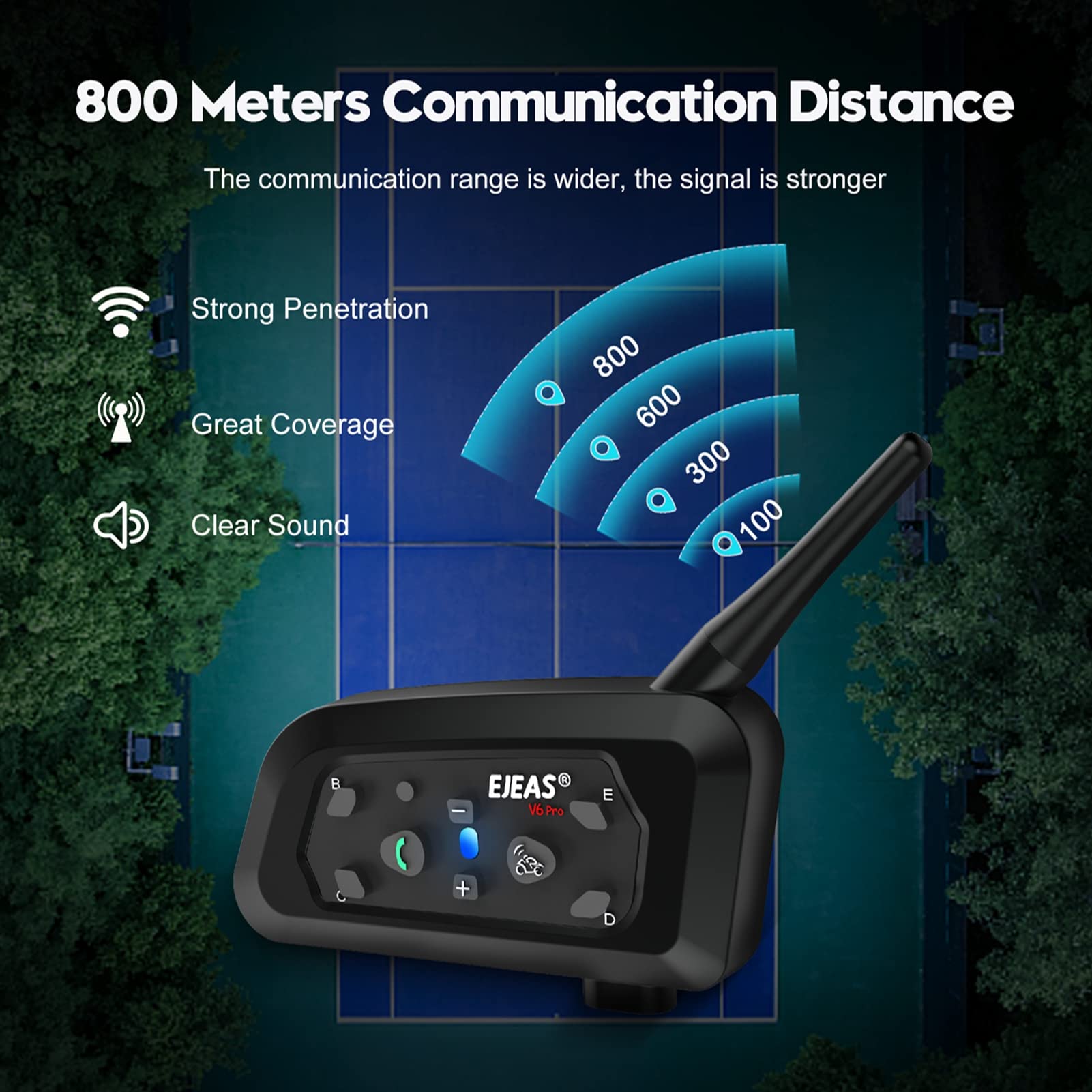 EJEAS V6C Football Referee Headset - Bluetooth Communication System for 2-6 People, 1000m Range, DSP Noise Cancellation, Waterproof (Pack of 1) - Perfect for Soccer Referees, Coaches, and Sports Officials During Games and Training Sessions