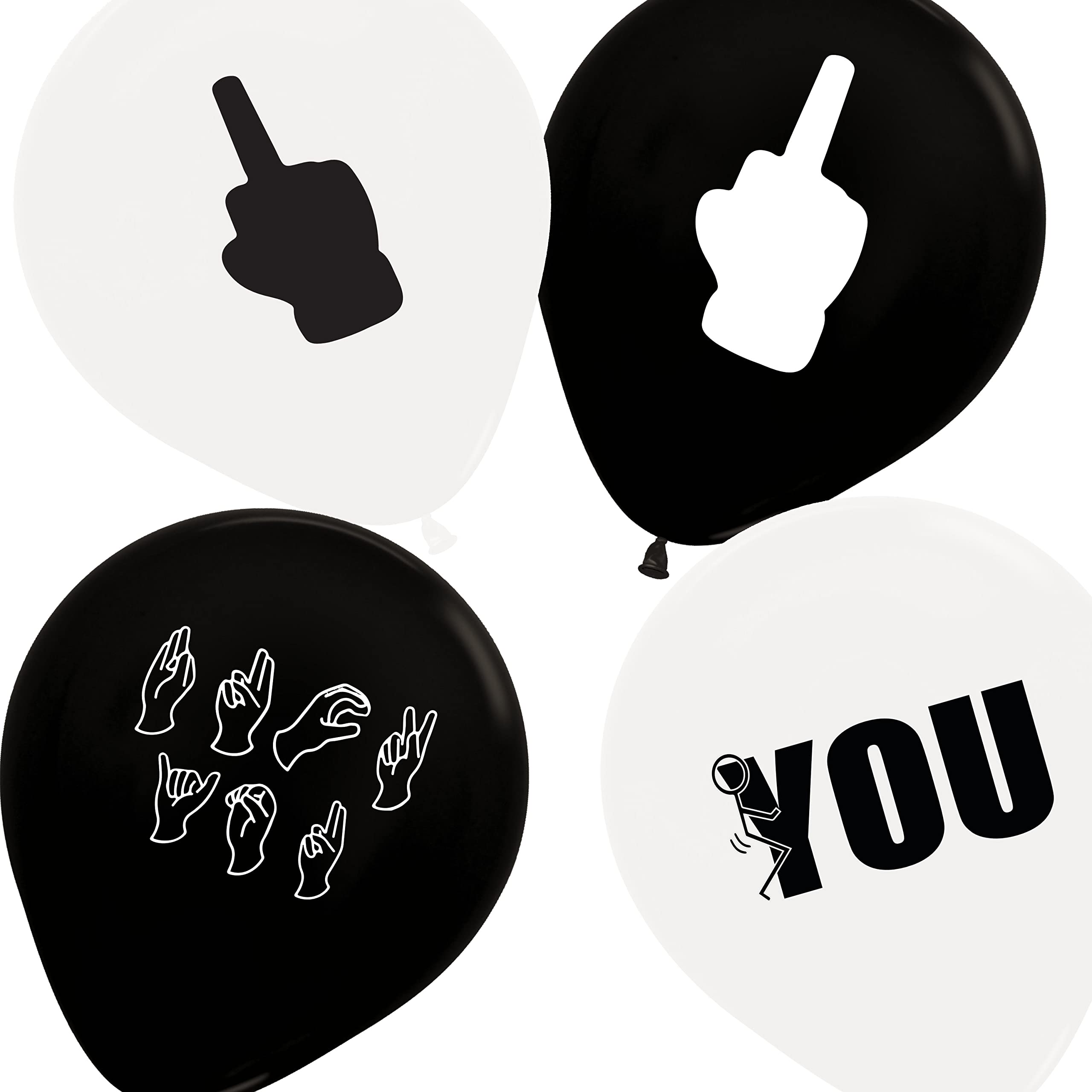 ROFLmart 16pcs Black Middle Finger Balloons - Funny Fuck You Party Decorations for Adults - Perfect for Bachelorette Parties, Birthday Gags & Office Pranks