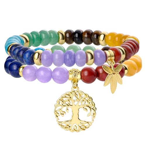 Life Tree & Maple leaf - 7 Chakras Stone Bracelet